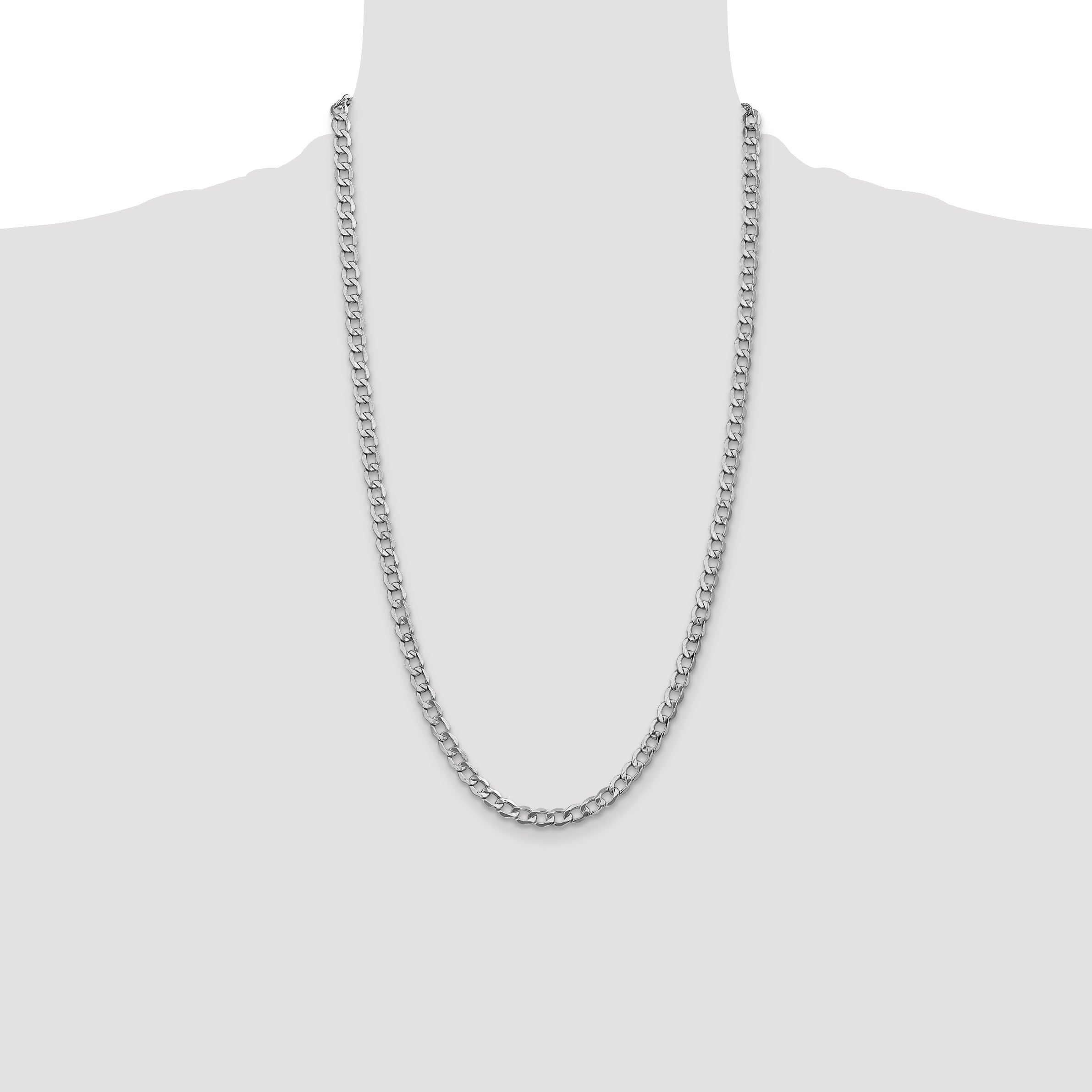 14K White Gold 26 inch 5.25mm Semi-Solid Curb with Lobster Clasp Chain