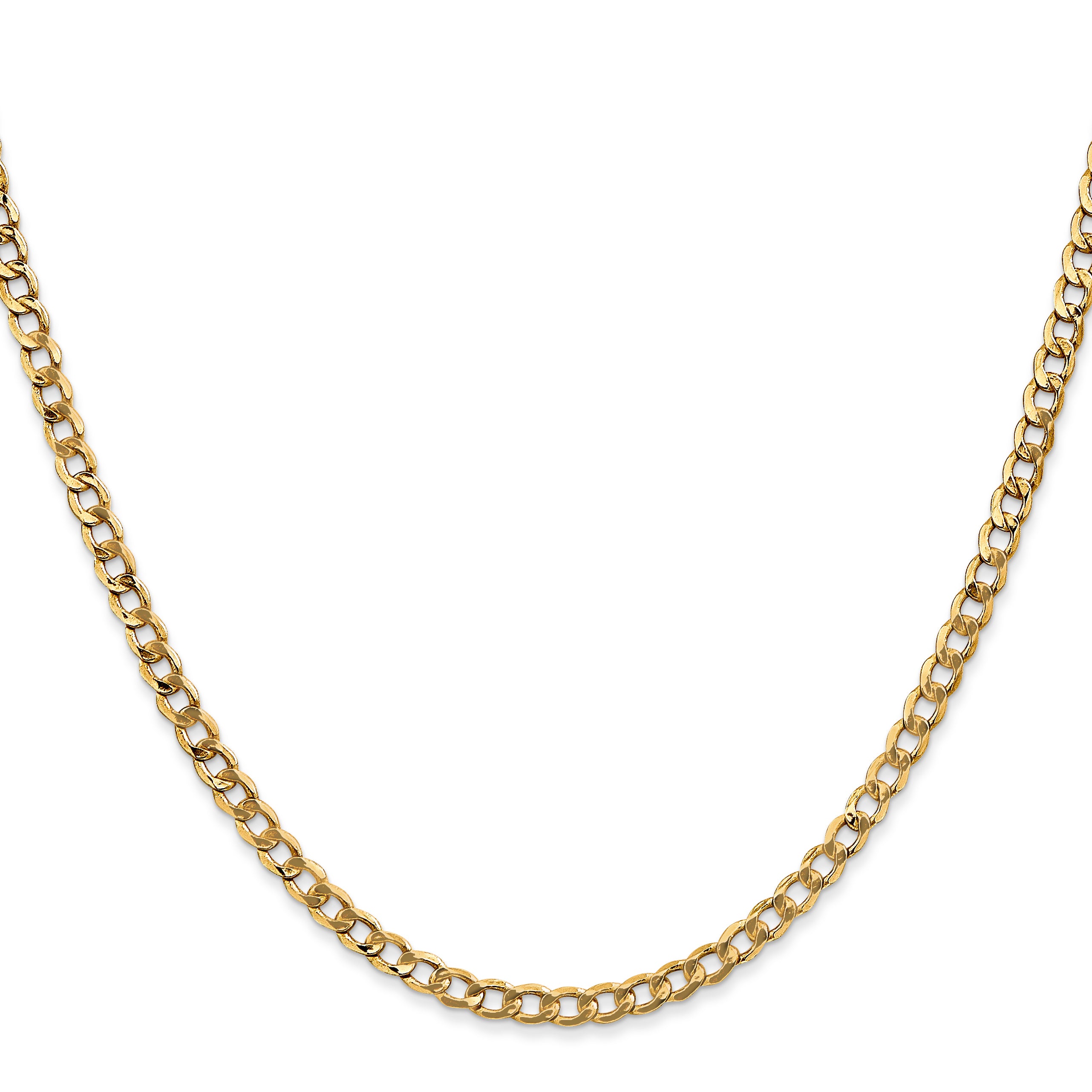 14K 28 inch 3.35mm Semi-Solid Curb with Lobster Clasp Chain