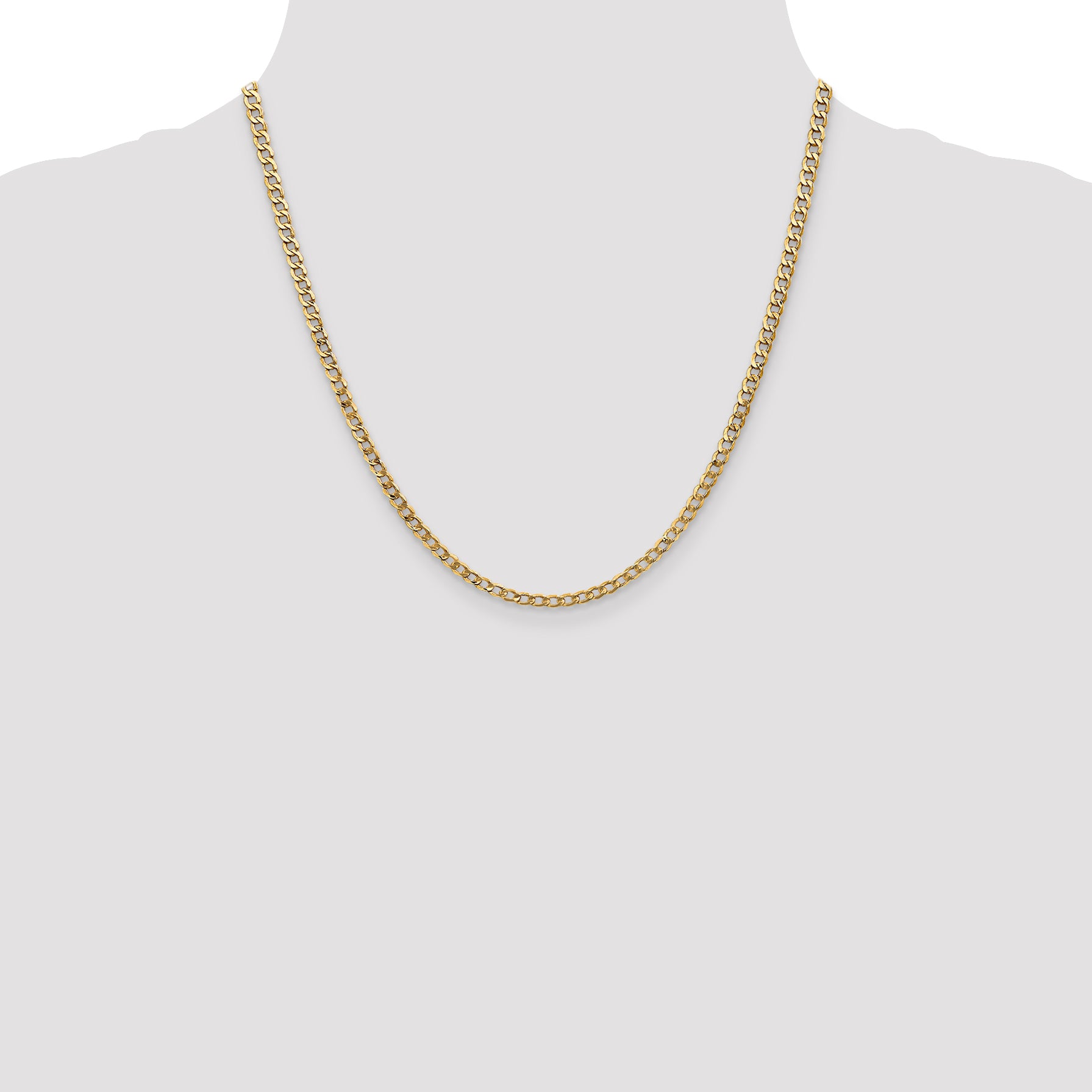 14K 20 inch 3.35mm Semi-Solid Curb with Lobster Clasp Chain