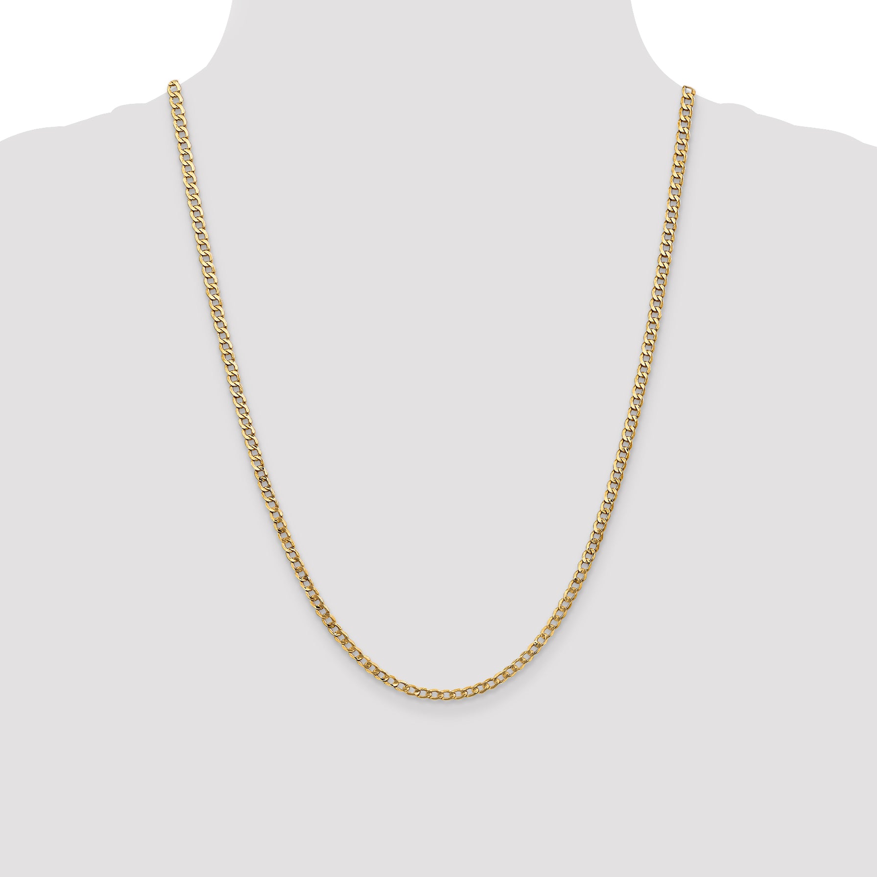 14K 24 inch 3.35mm Semi-Solid Curb with Lobster Clasp Chain