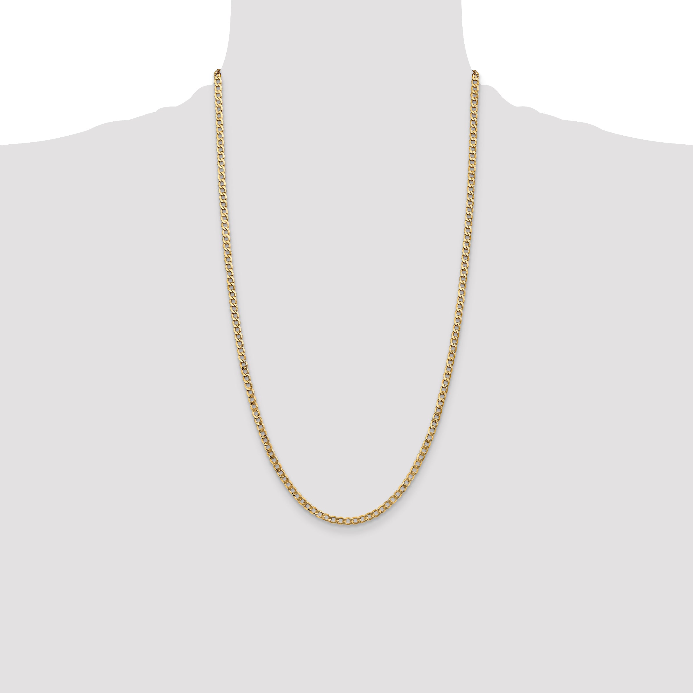 14K 26 inch 3.35mm Semi-Solid Curb with Lobster Clasp Chain