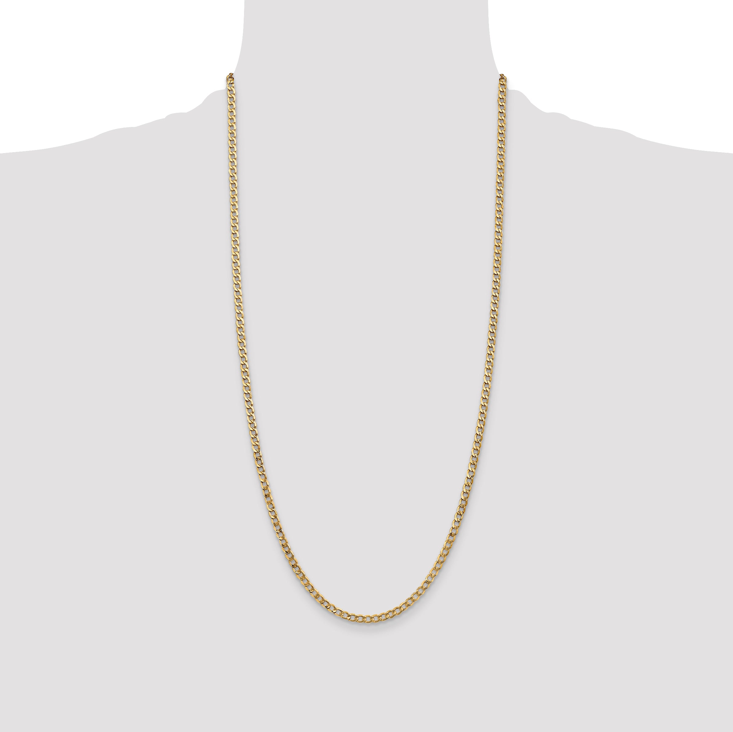 14K 28 inch 3.35mm Semi-Solid Curb with Lobster Clasp Chain
