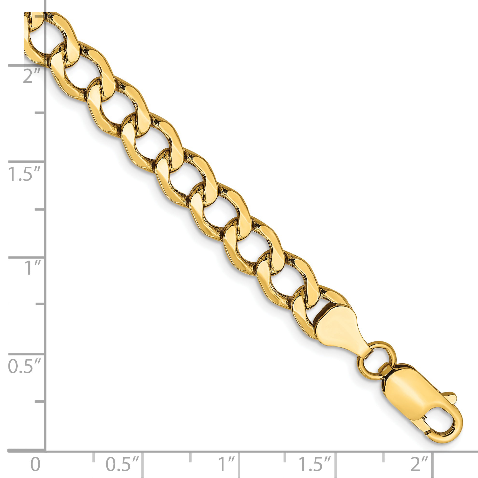 14K 8 inch 6.5mm Semi-Solid Curb with Lobster Clasp Bracelet