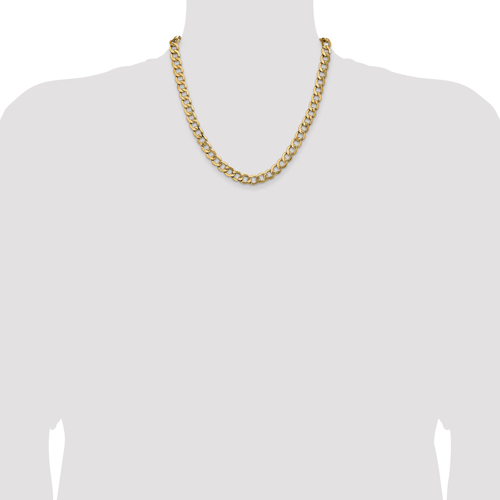 14K 20 inch 9mm Semi-Solid Curb with Lobster Clasp Chain