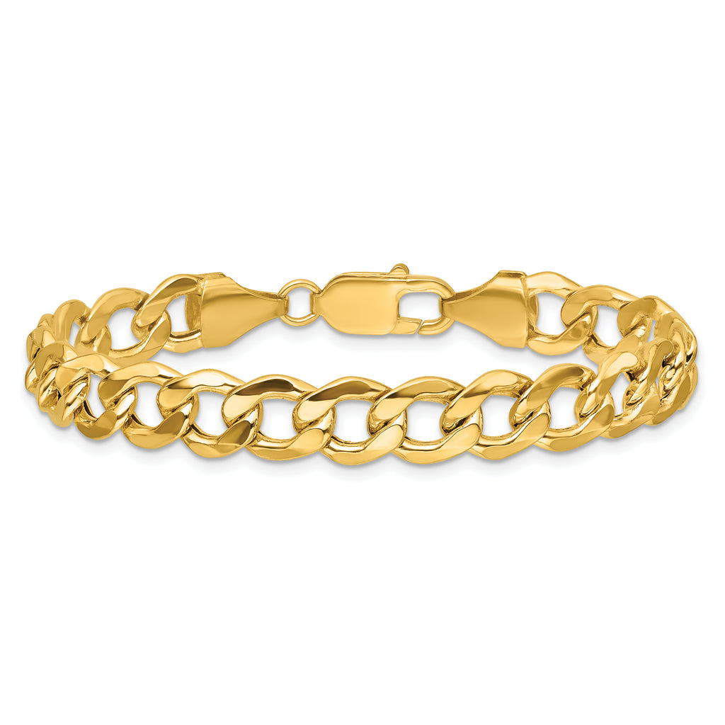 14K 8 inch 9mm Semi-Solid Curb with Lobster Clasp Bracelet