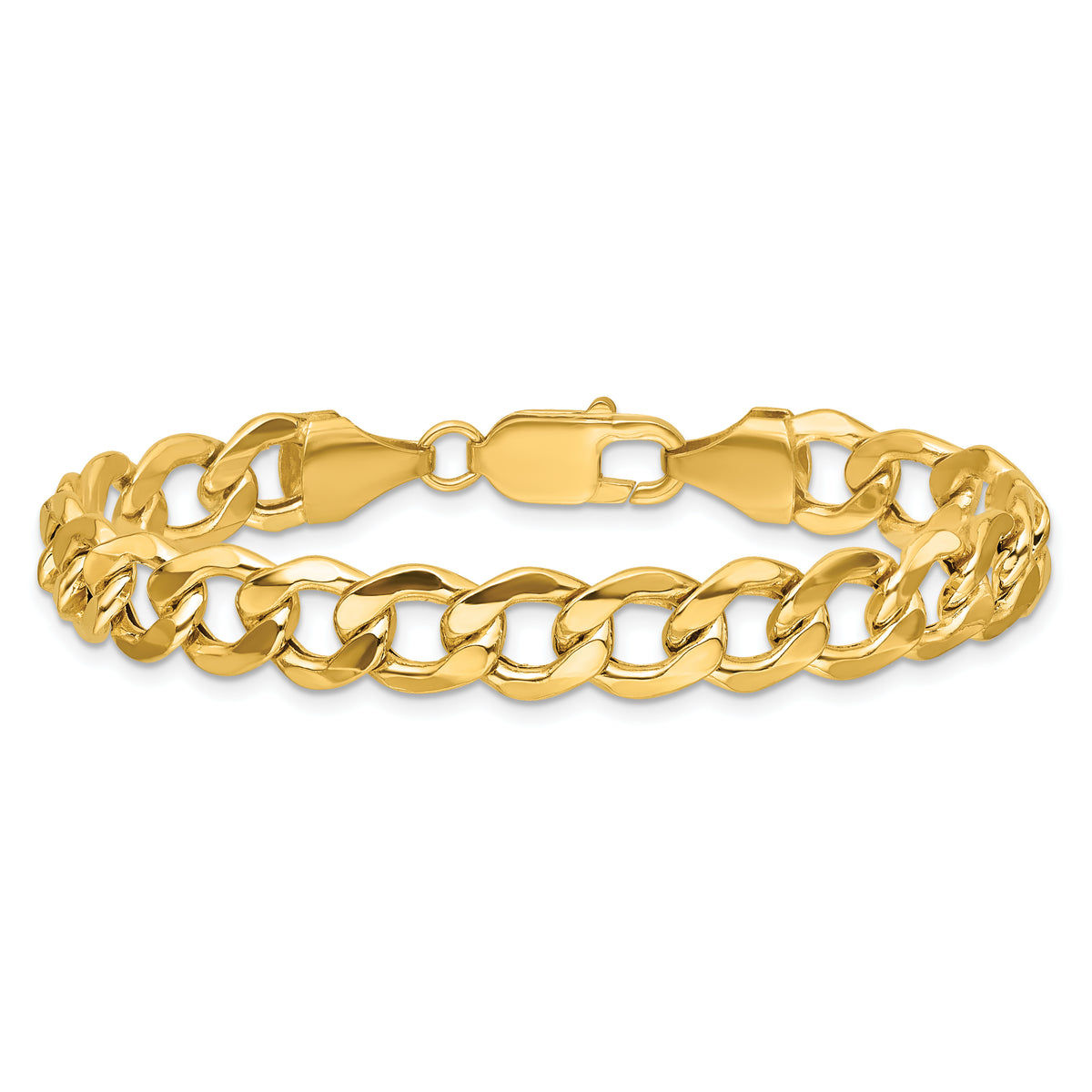 14K 8 inch 9mm Semi-Solid Curb with Lobster Clasp Bracelet
