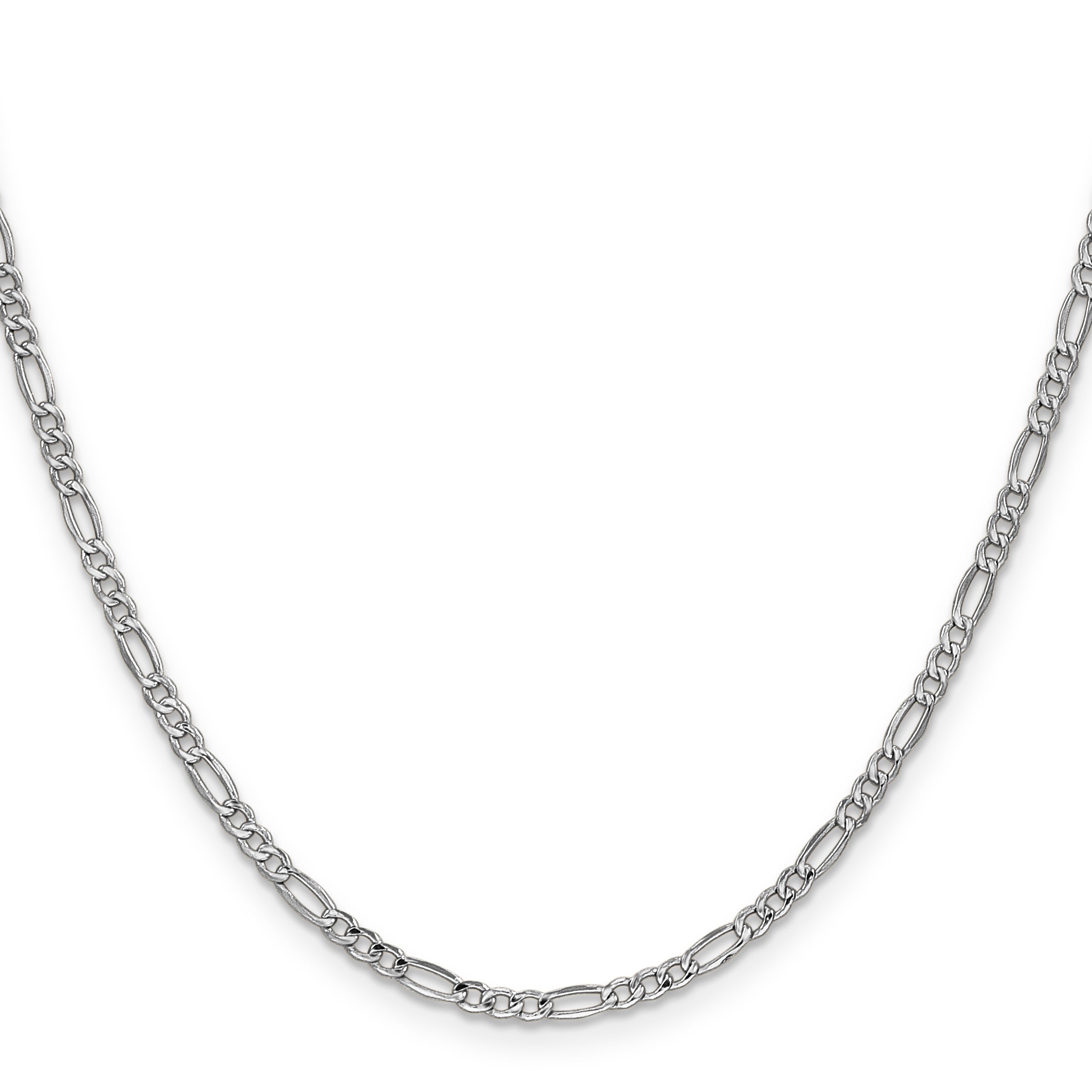 14K White Gold 26 inch 2.5mm Semi-Solid Figaro with Lobster Clasp Chain