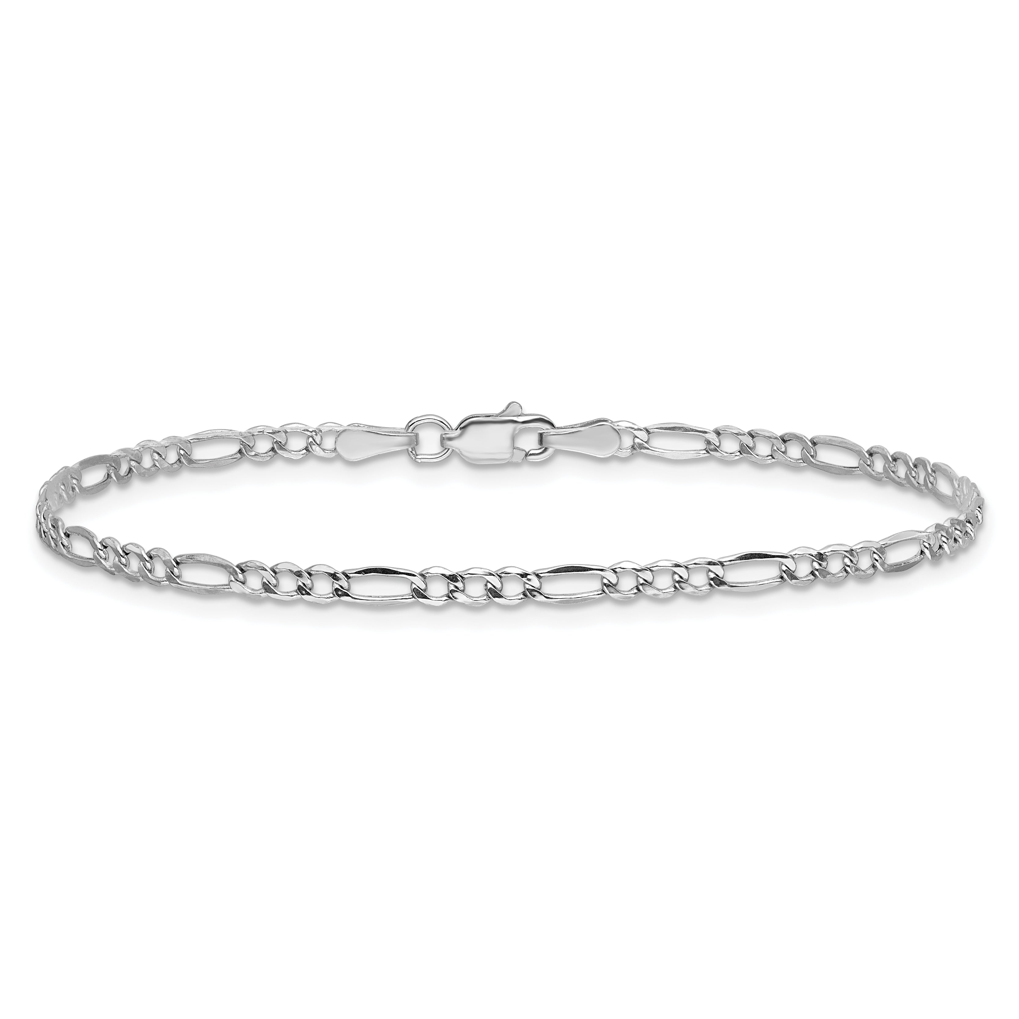 14K White Gold 10 inch 2.5mm Semi-Solid Figaro with Lobster Clasp Chain