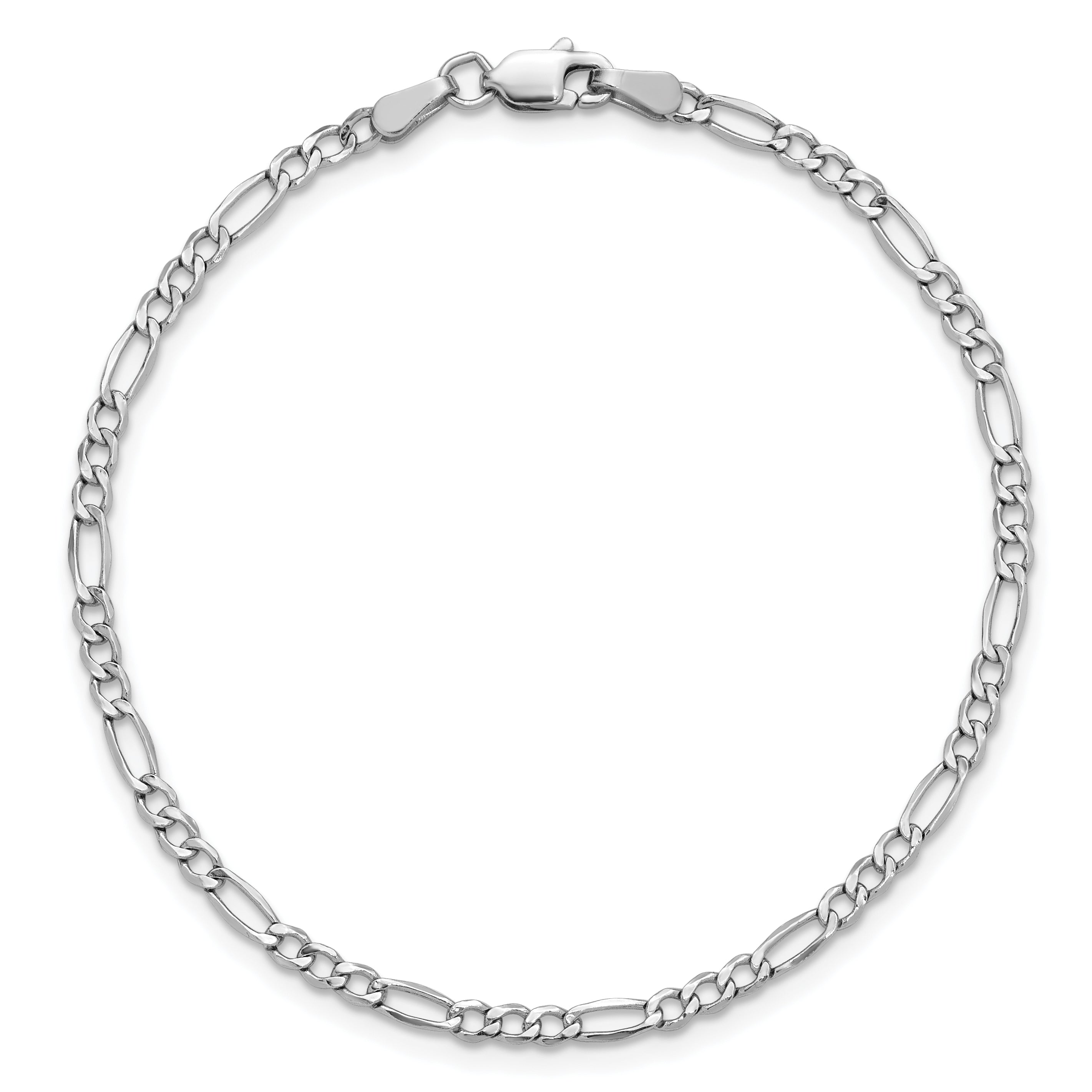 14K White Gold 10 inch 2.5mm Semi-Solid Figaro with Lobster Clasp Chain