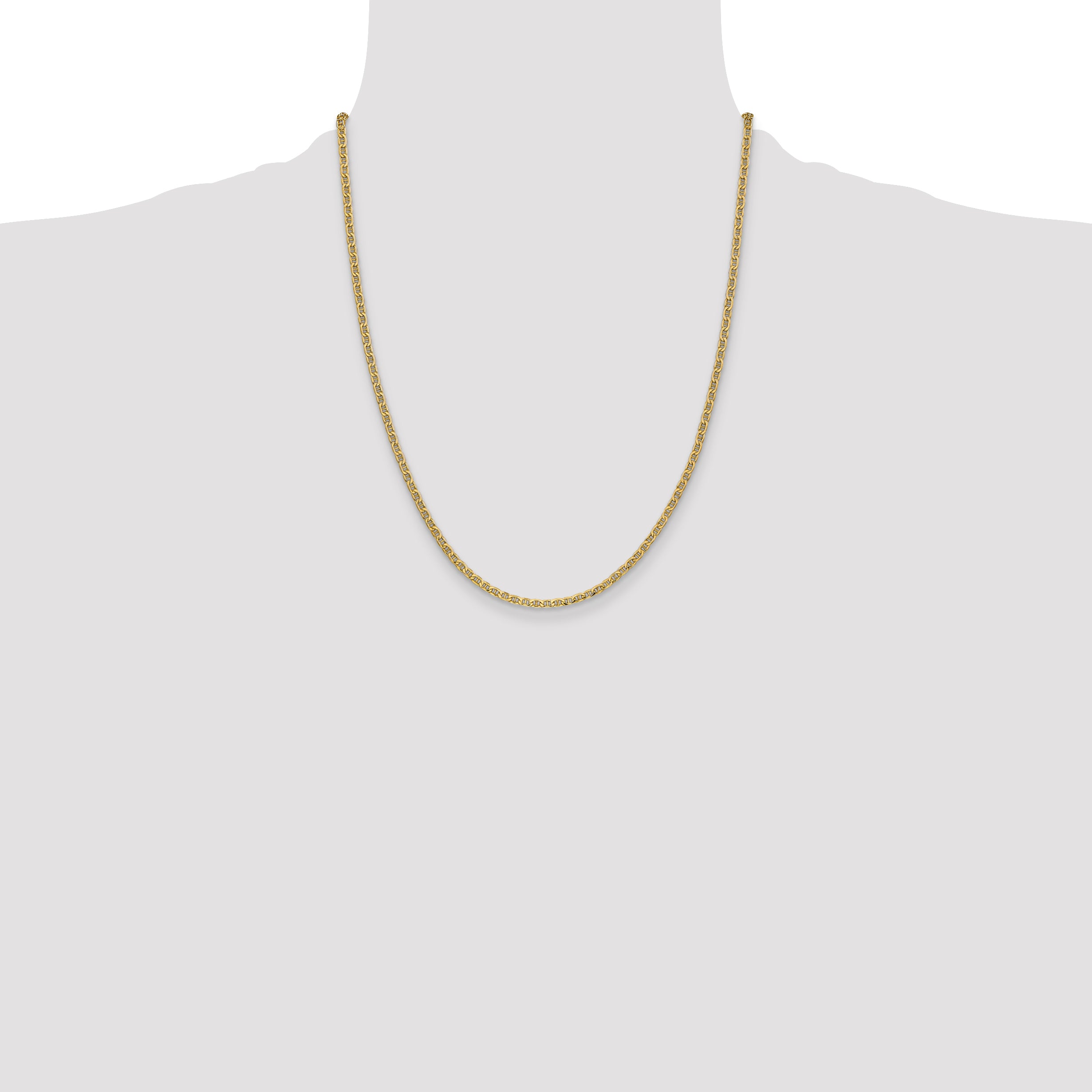 14K 22 inch 2.4mm Semi-Solid Anchor with Spring Ring Clasp Chain