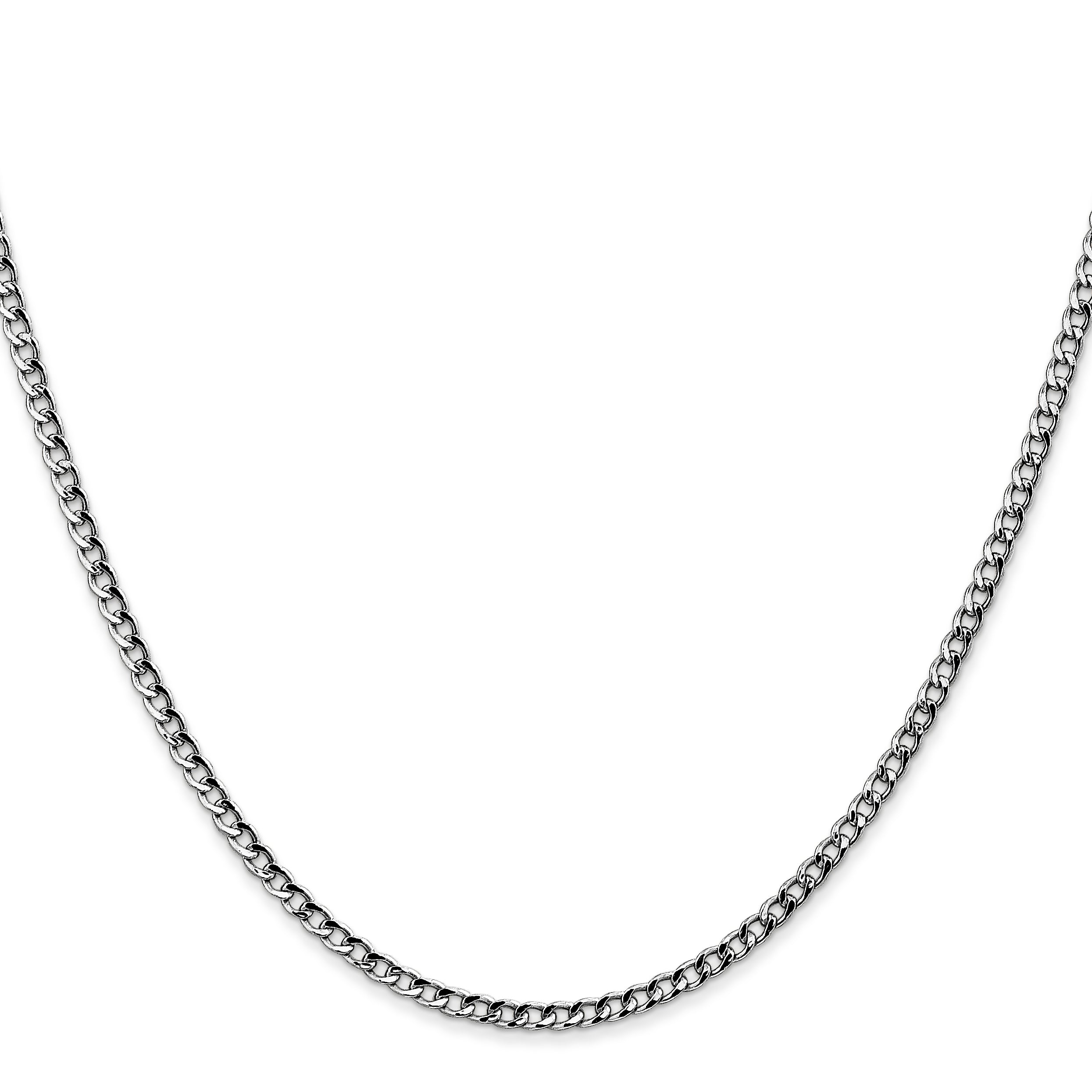 14K White Gold 26 inch 2.5mm Semi-Solid Curb with Lobster Clasp Chain