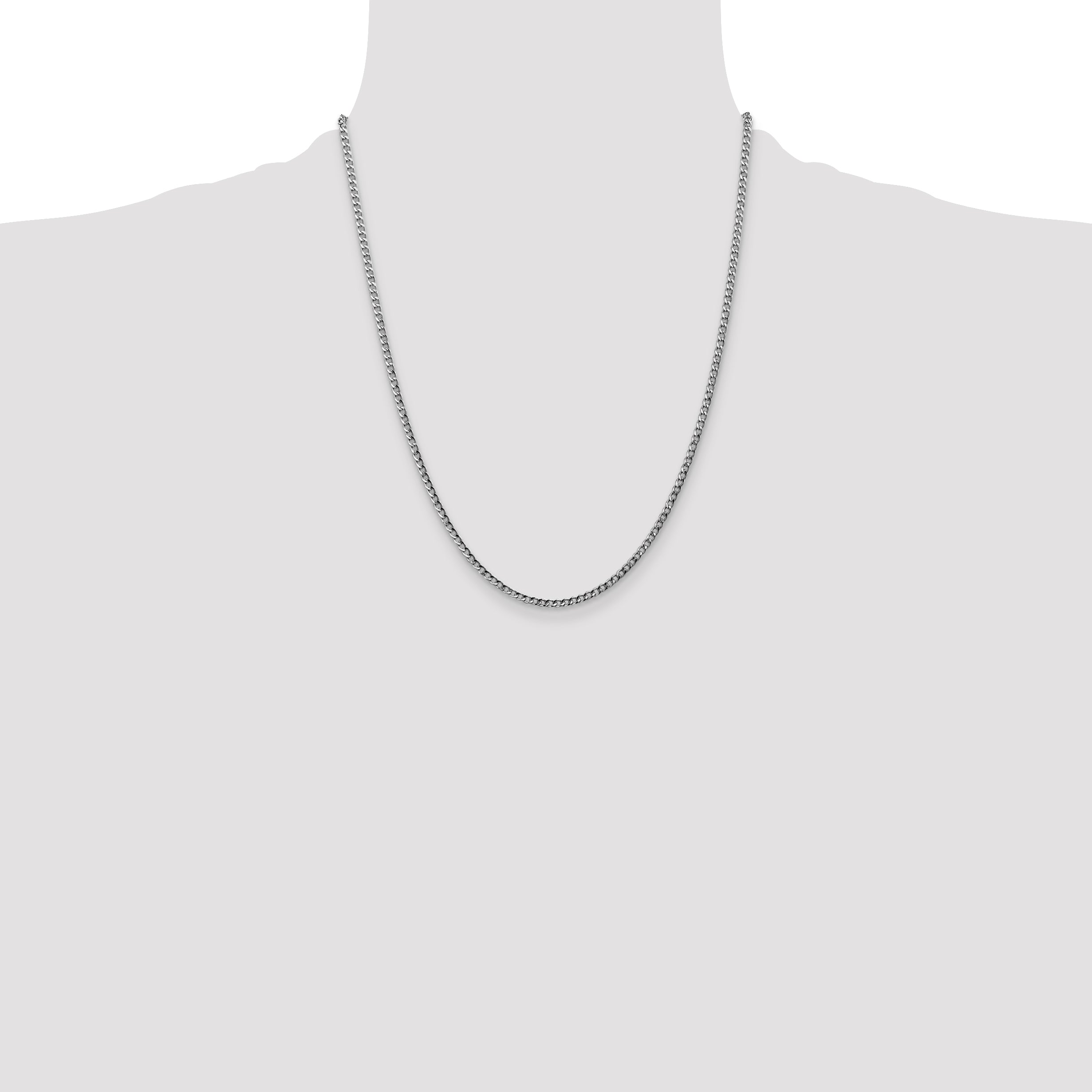 14K White Gold 22 inch 2.5mm Semi-Solid Curb with Lobster Clasp Chain