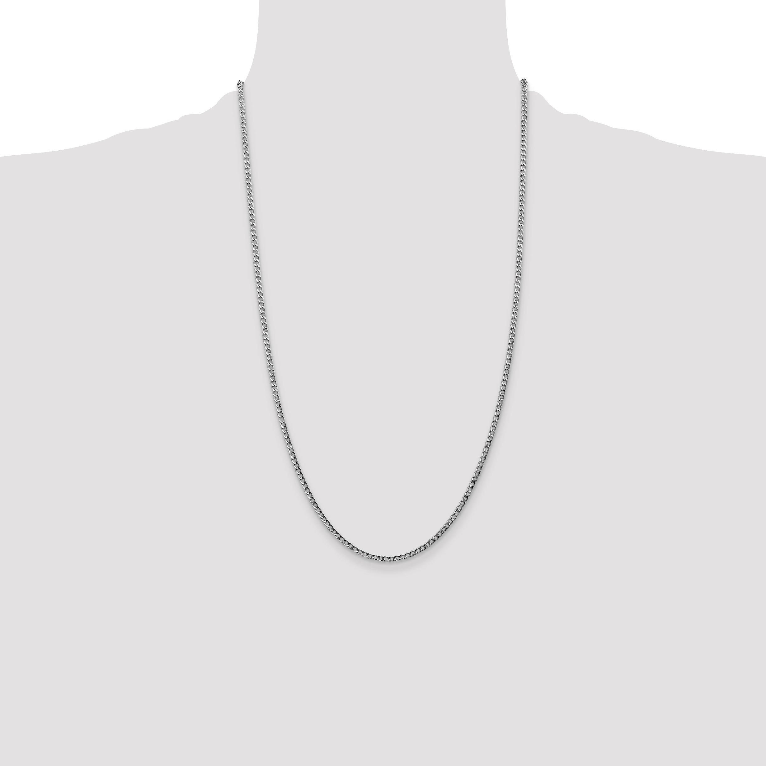 14K White Gold 26 inch 2.5mm Semi-Solid Curb with Lobster Clasp Chain