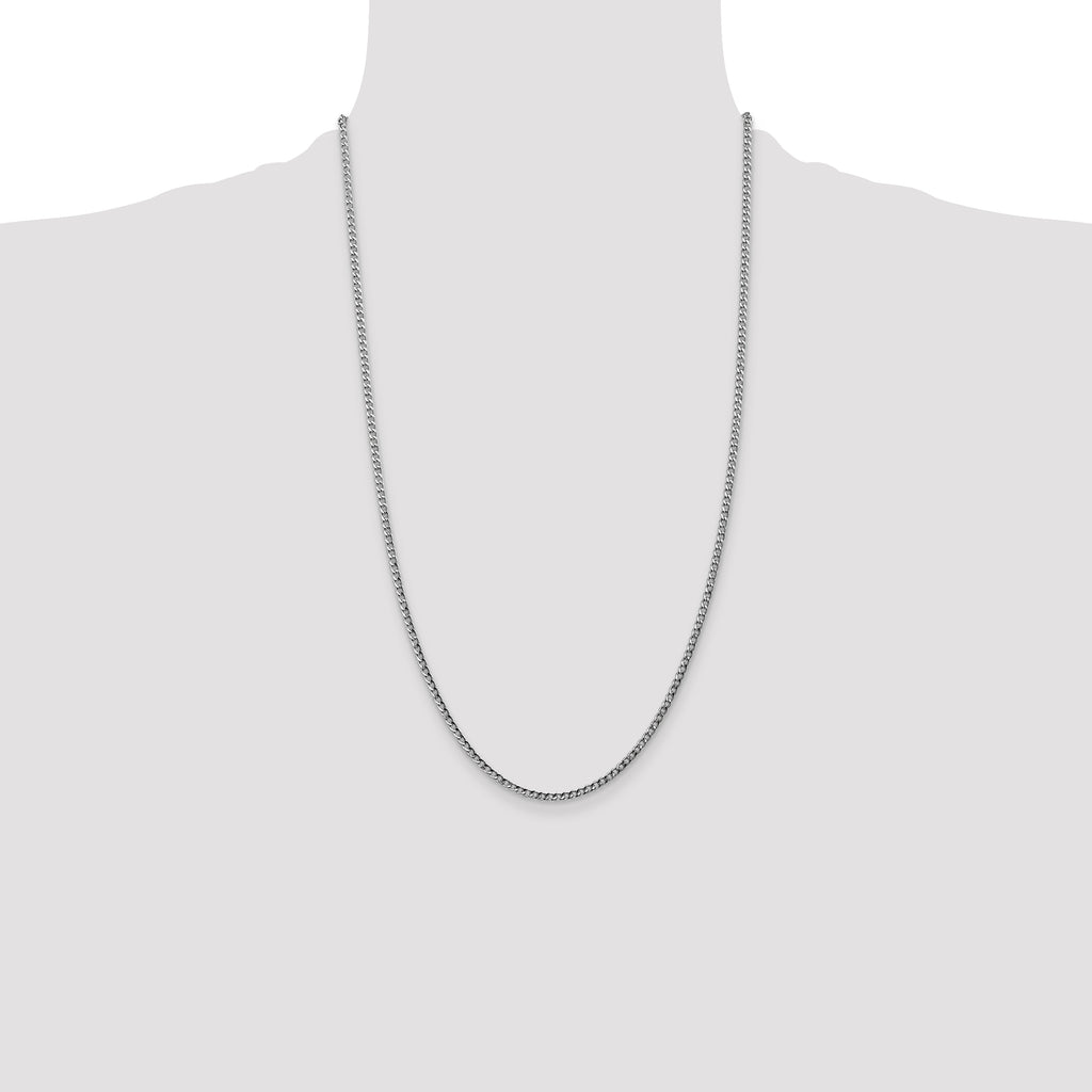 14K White Gold 26 inch 2.5mm Semi-Solid Curb with Lobster Clasp Chain
