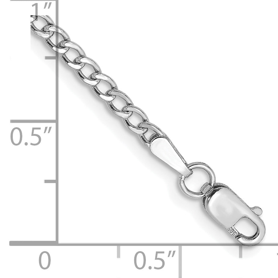 14K White Gold 10 inch 2.5mm Semi-Solid Curb with Lobster Clasp Anklet