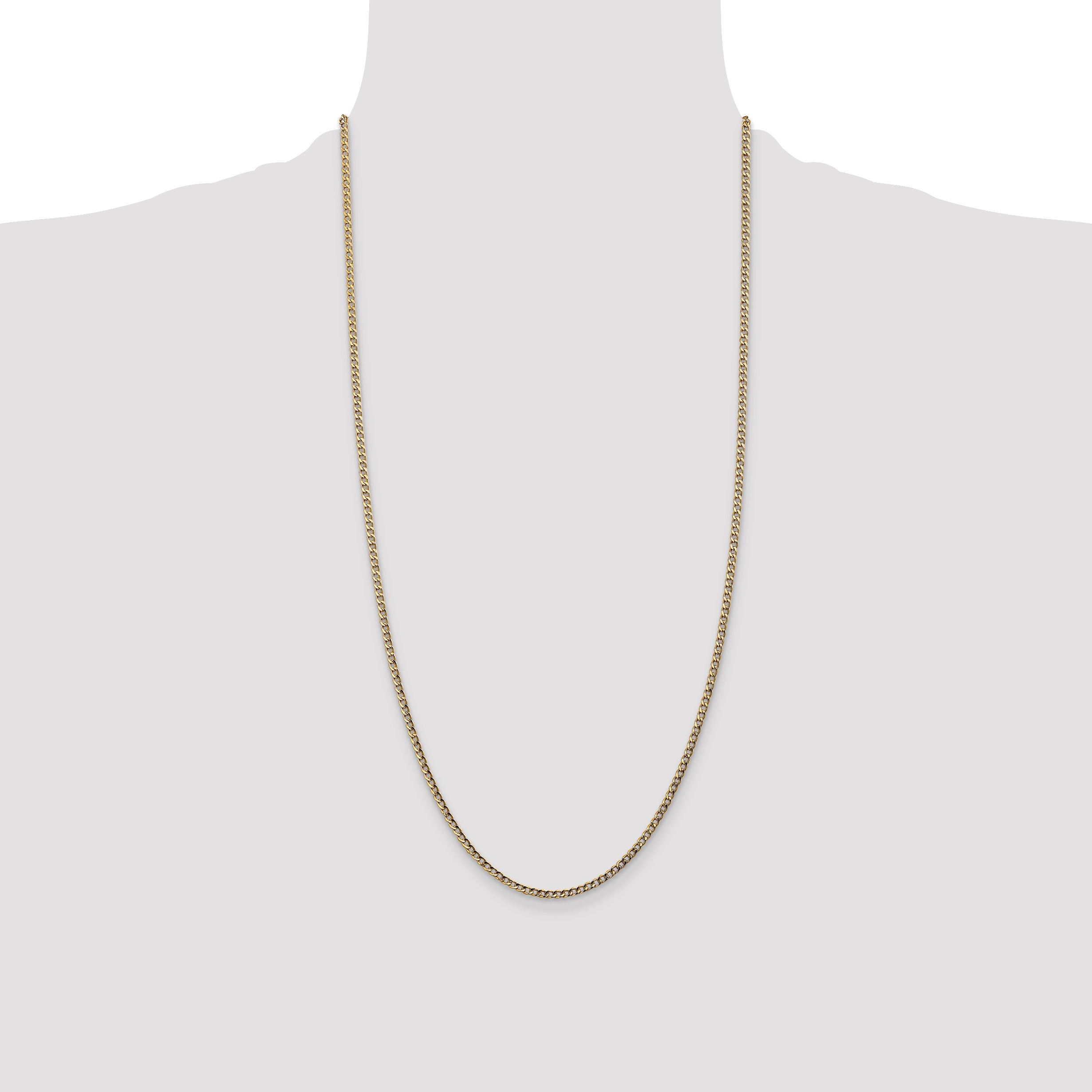 14K 28 inch 2.5mm Semi-Solid Curb with Lobster Clasp Chain