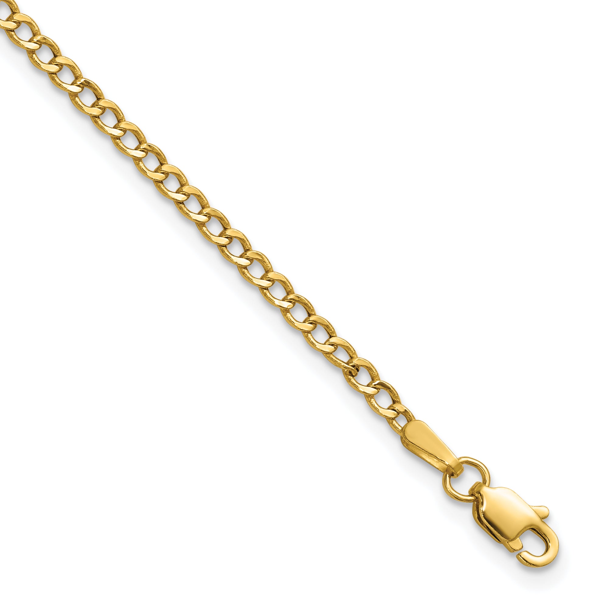 14K 9 inch 2.5mm Semi-Solid Curb with Lobster Clasp Anklet