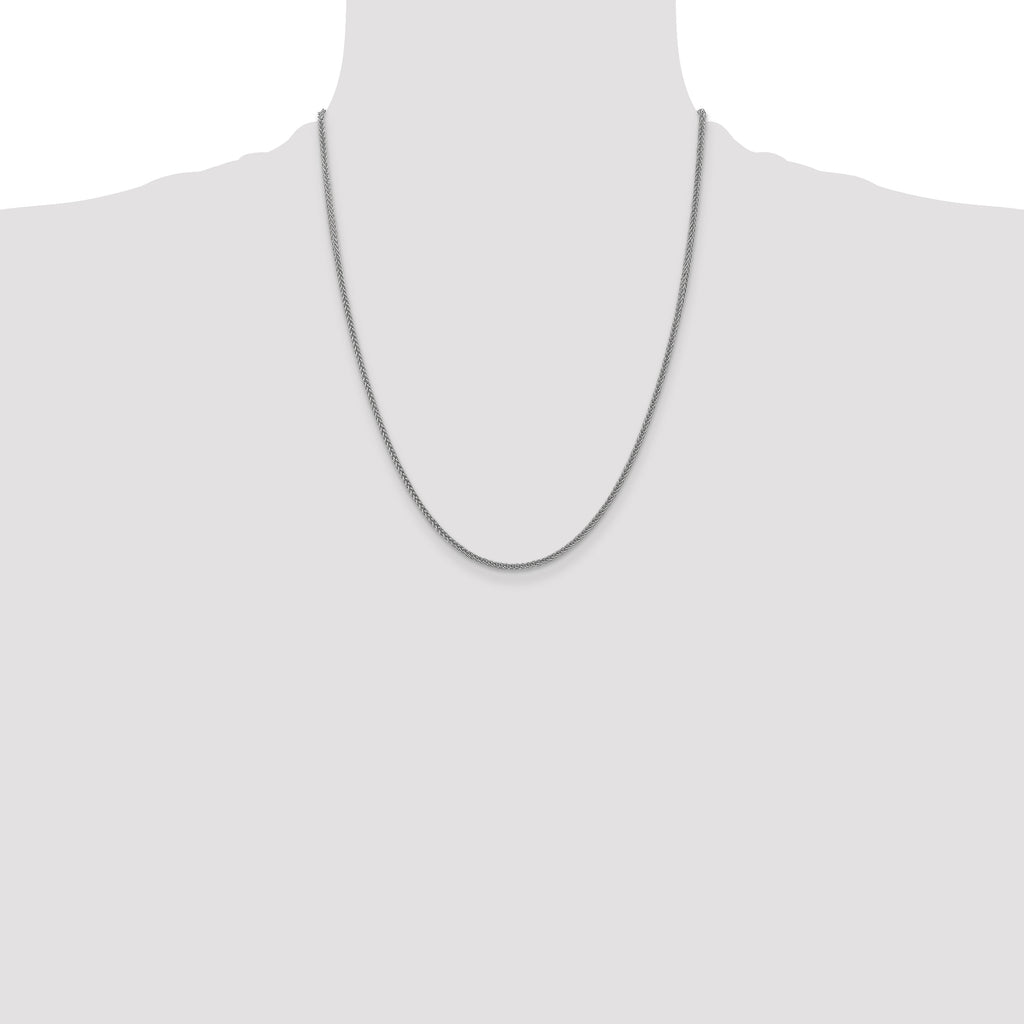 14K White Gold 22 inch 2mm Semi-Solid 3-Wire Wheat with Lobster Clasp Chain