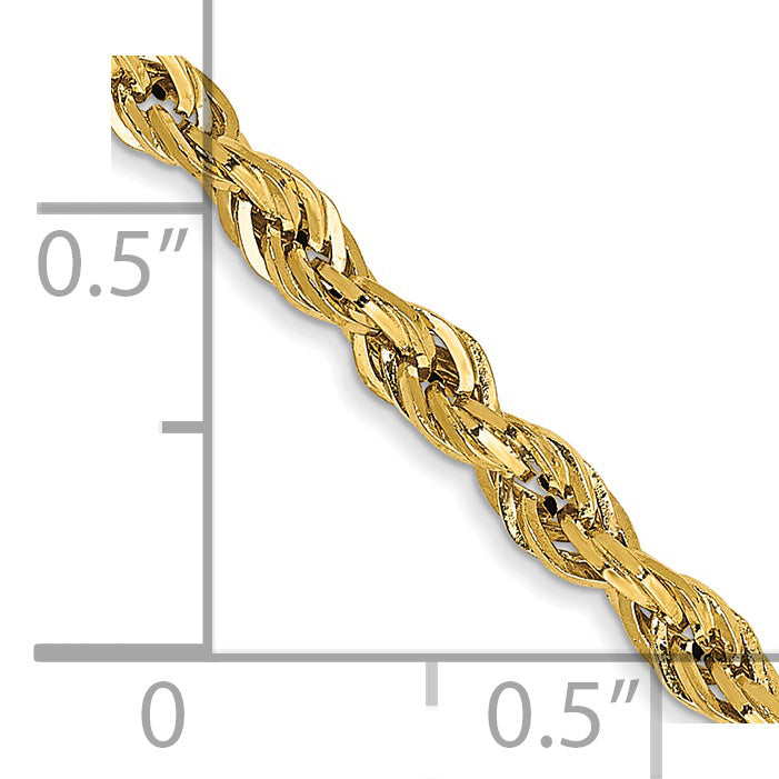 14K 10 inch 2.8mm Semi Solid Rope with Lobster Clasp Anklet