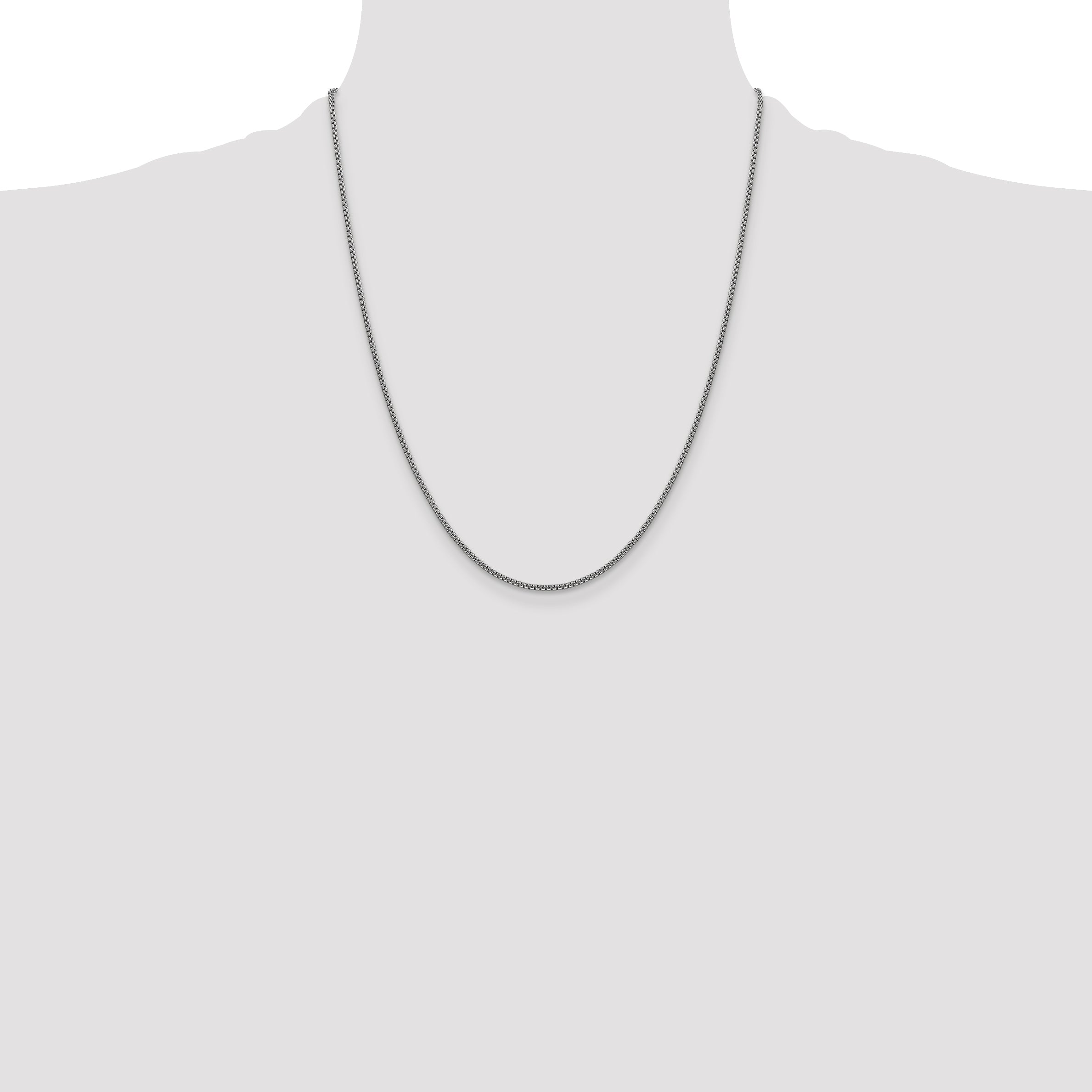 14K White Gold 22 inch 1.5mm Semi-Solid Round Box with Lobster Clasp Chain