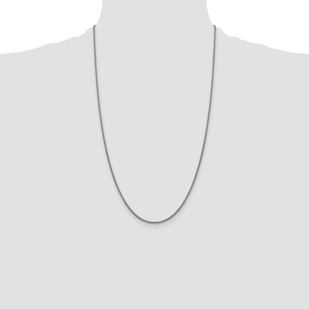 14K White Gold 26 inch 1.5mm Semi-Solid Round Box with Lobster Clasp Chain