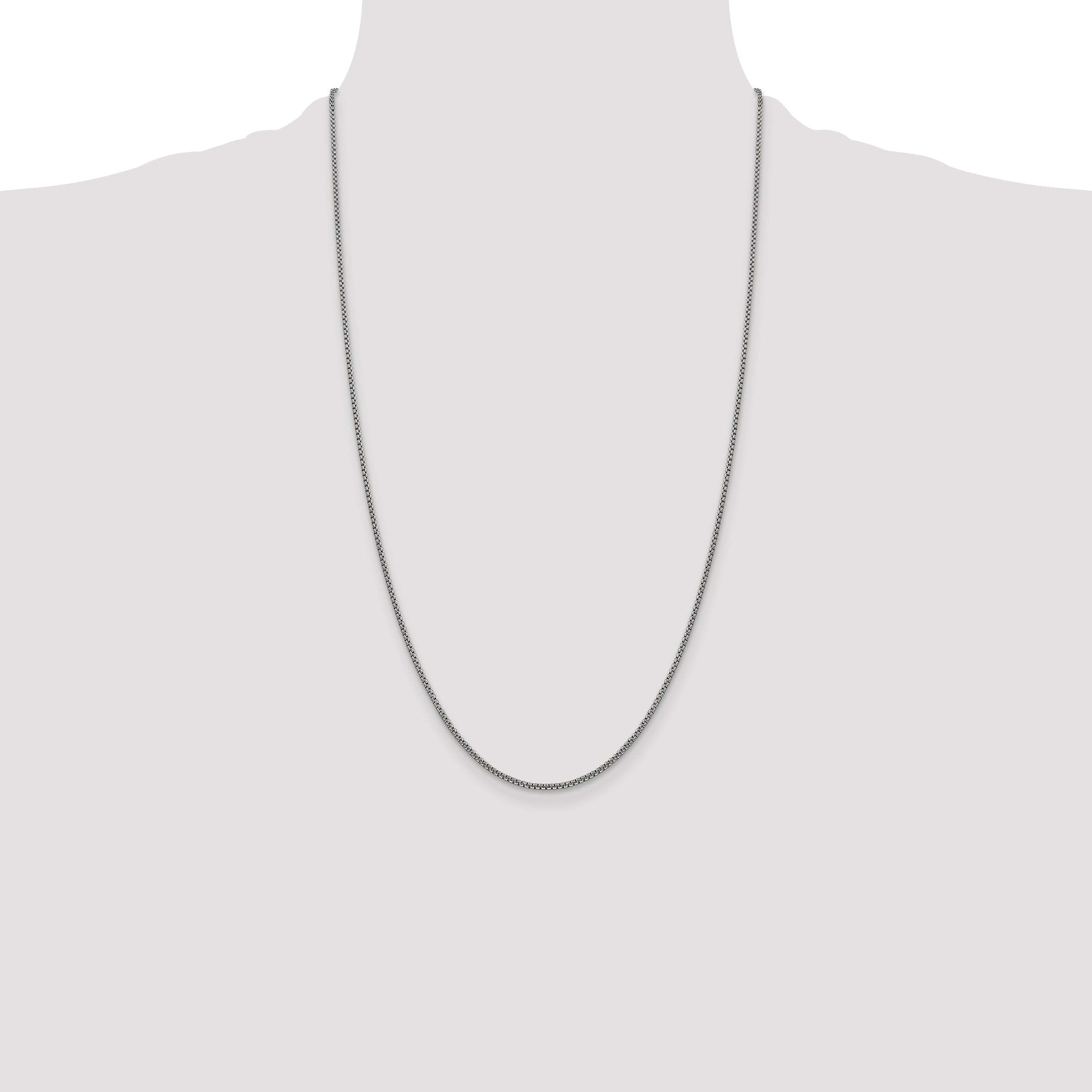 14K White Gold 26 inch 1.5mm Semi-Solid Round Box with Lobster Clasp Chain