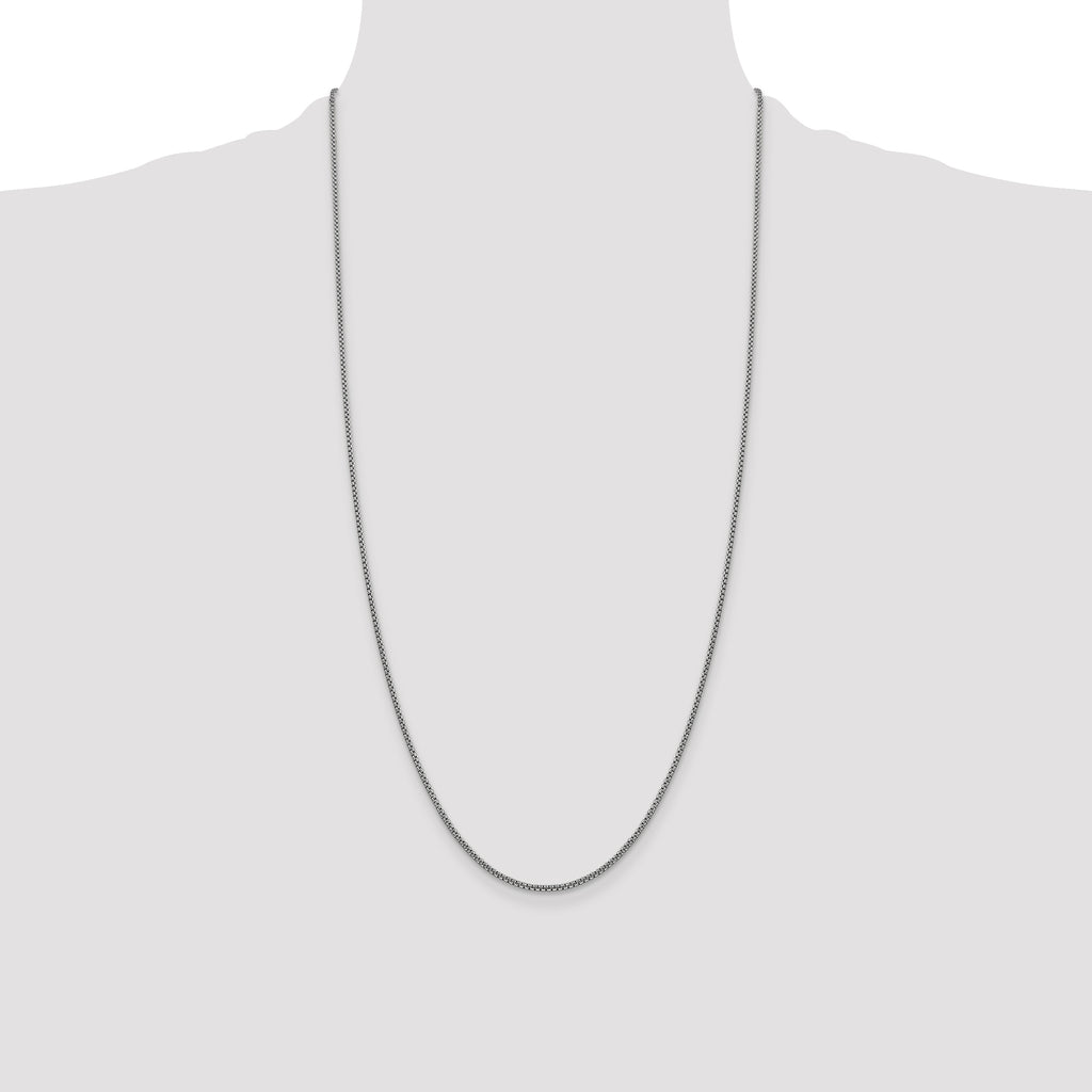 14K White Gold 28 inch 1.5mm Semi-Solid Round Box with Lobster Clasp Chain