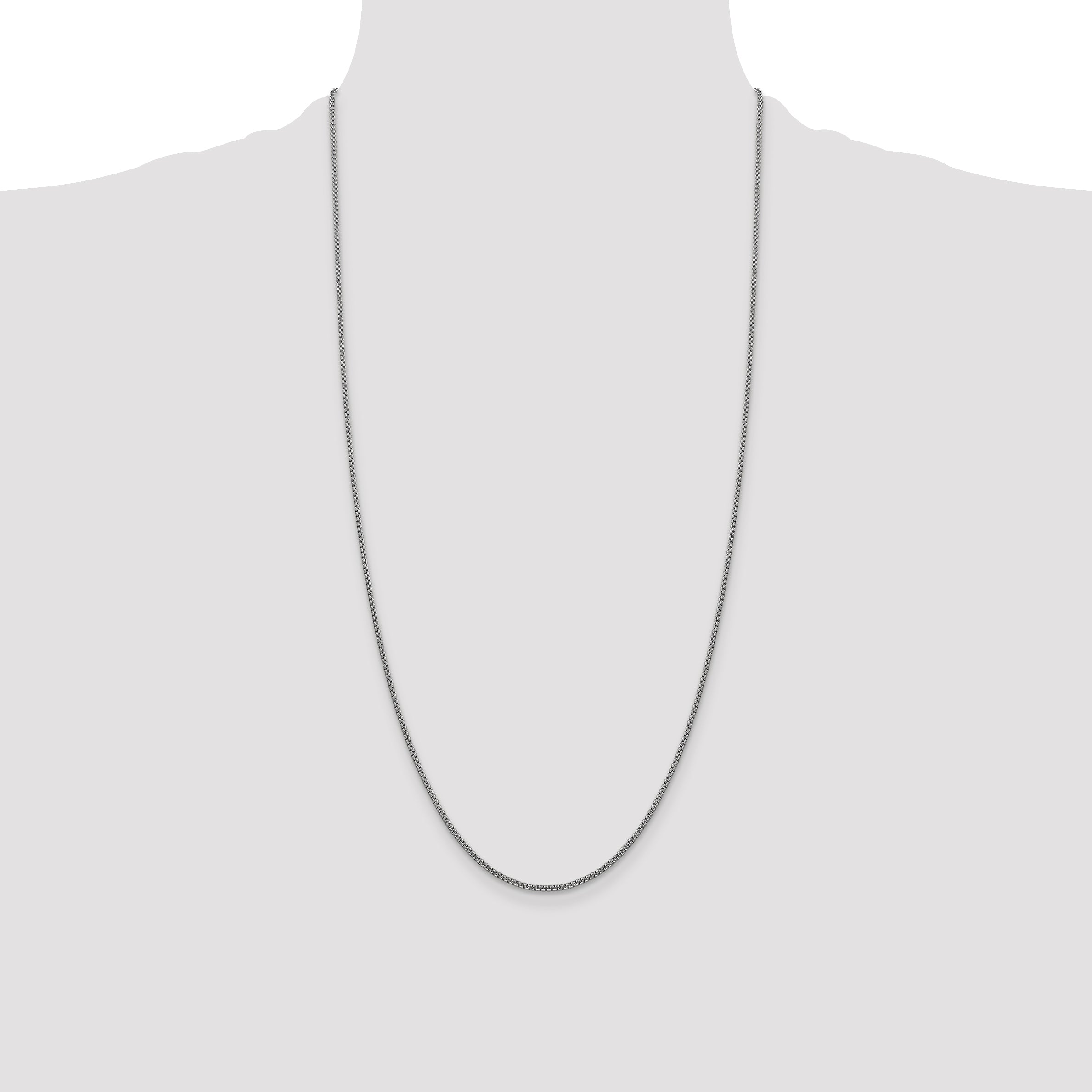 14K White Gold 28 inch 1.5mm Semi-Solid Round Box with Lobster Clasp Chain