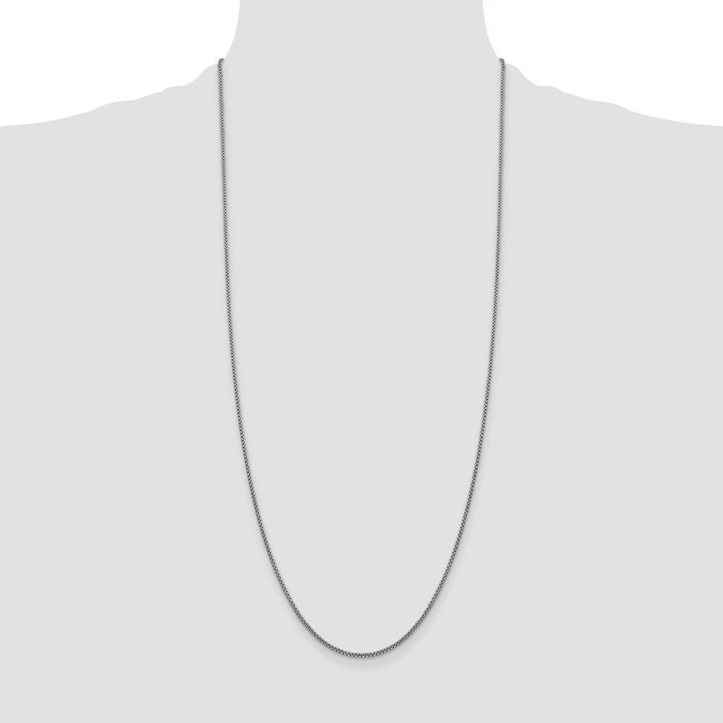 14K White Gold 30 inch 1.5mm Semi-Solid Round Box with Lobster Clasp Chain