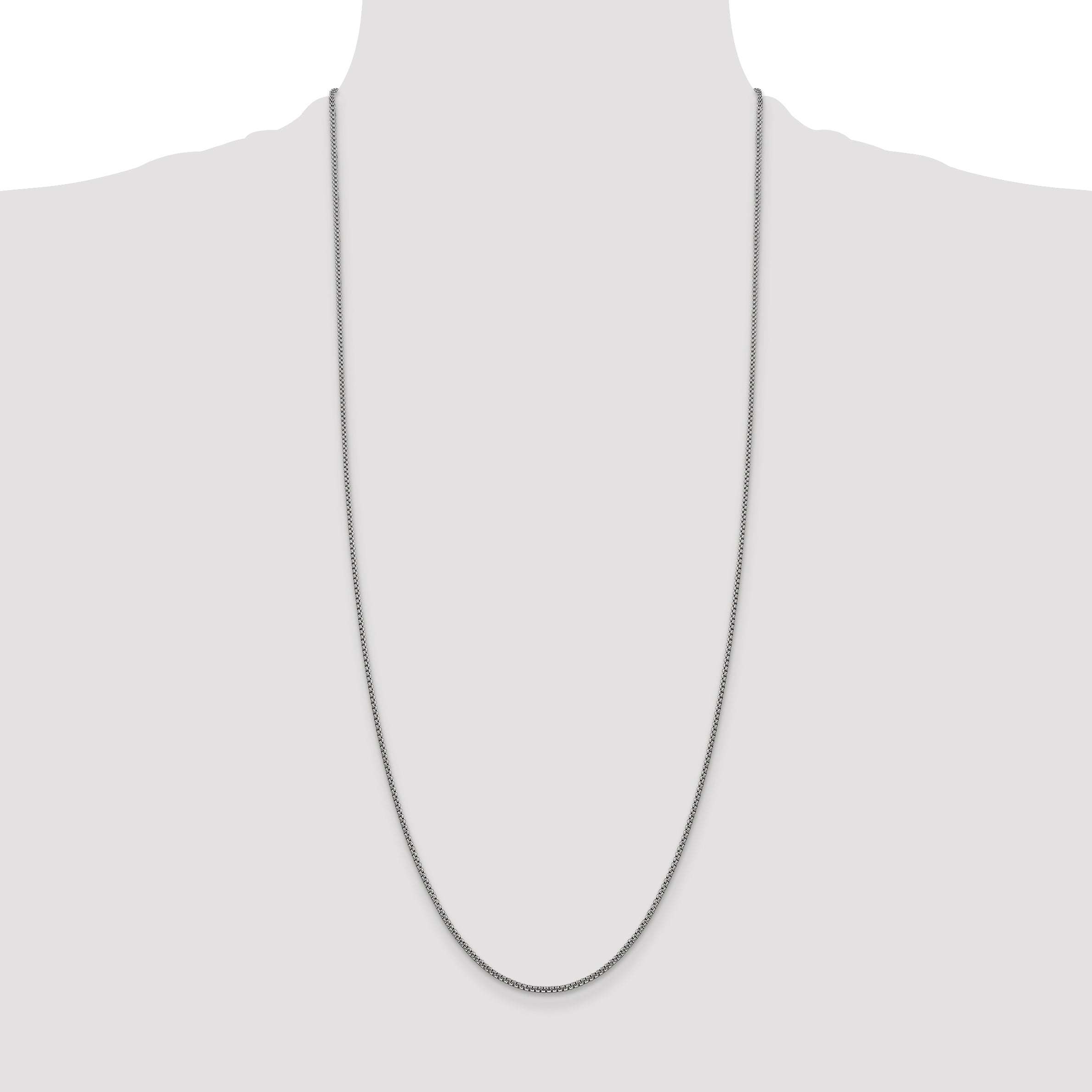 14K White Gold 30 inch 1.5mm Semi-Solid Round Box with Lobster Clasp Chain