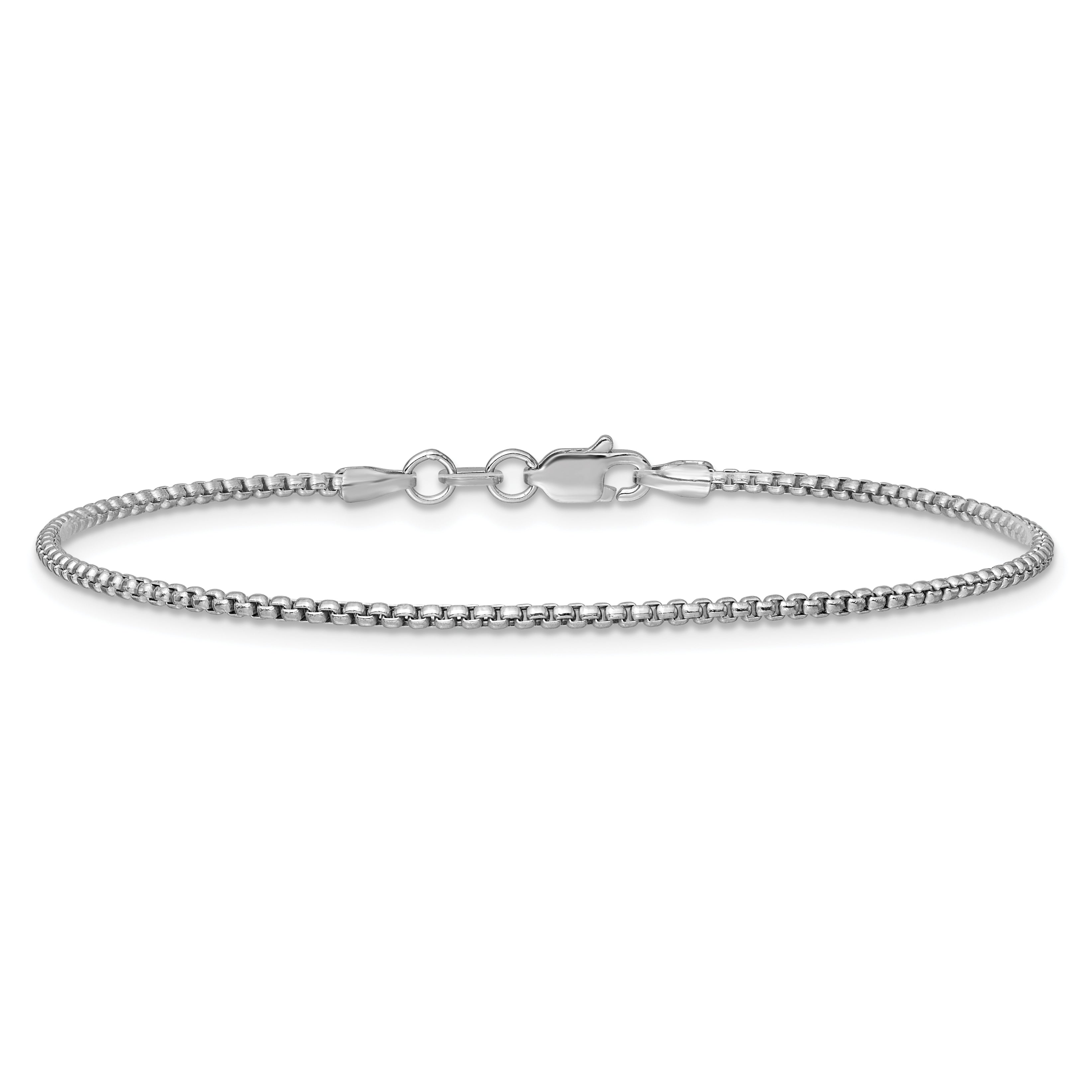 14K White Gold 8 inch 1.5mm Semi-Solid Round Box with Lobster Clasp Bracelet