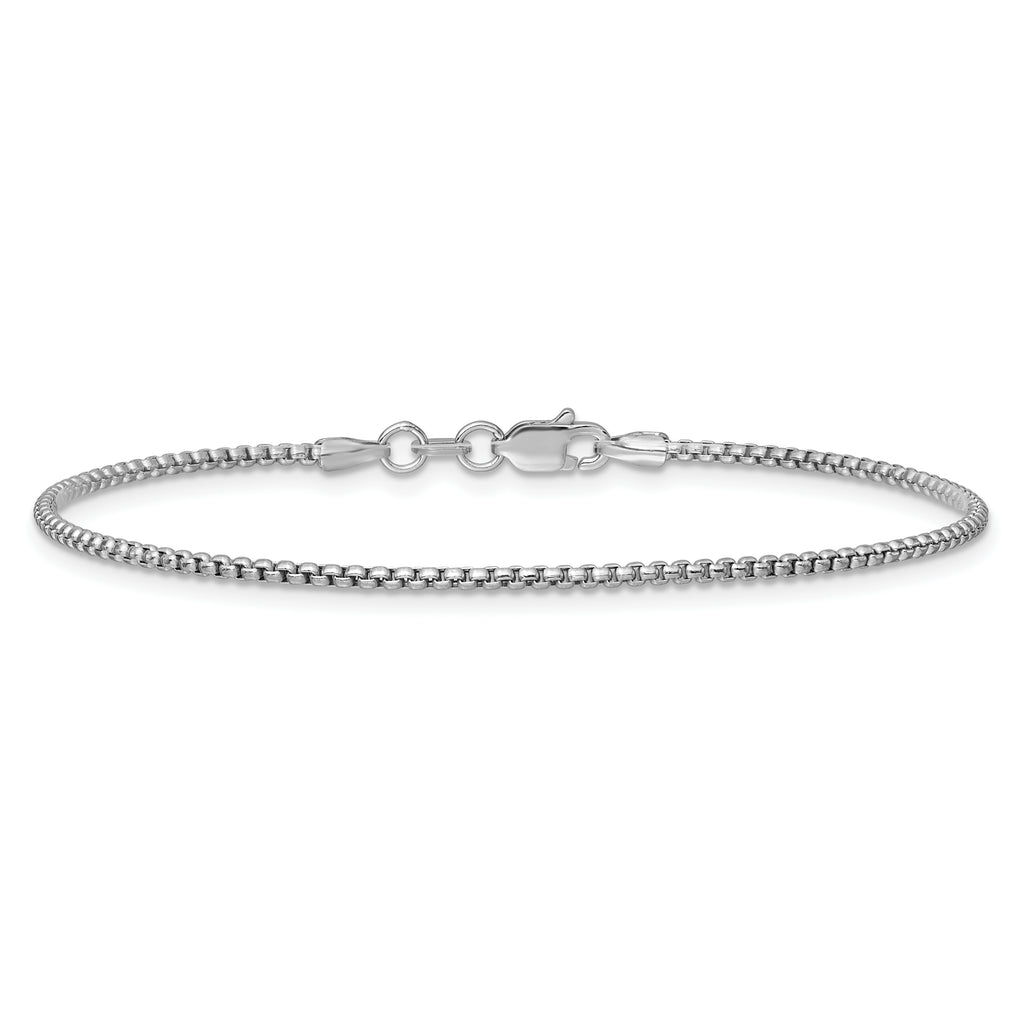 14K White Gold 8 inch 1.5mm Semi-Solid Round Box with Lobster Clasp Bracelet