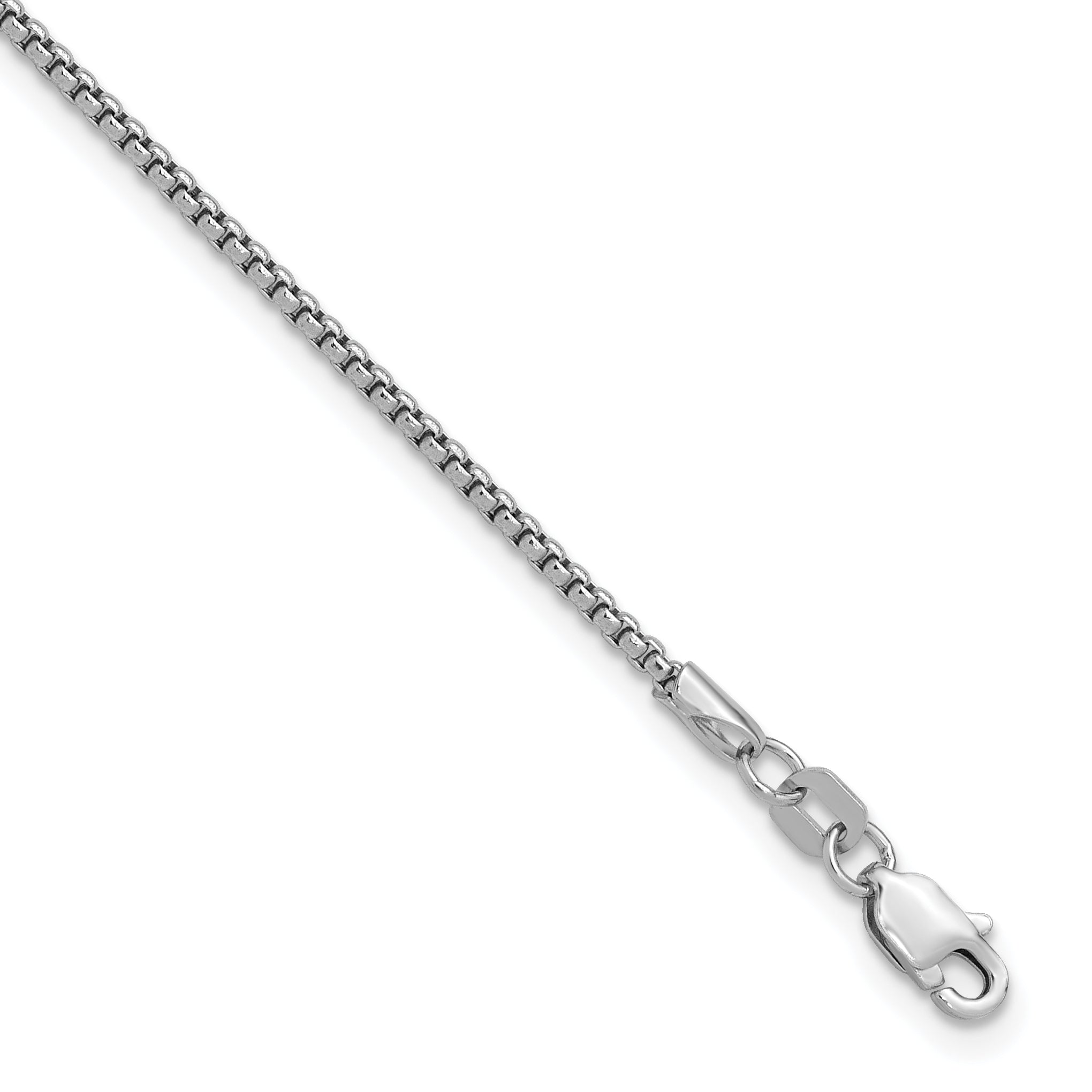 14K White Gold 8 inch 1.5mm Semi-Solid Round Box with Lobster Clasp Bracelet
