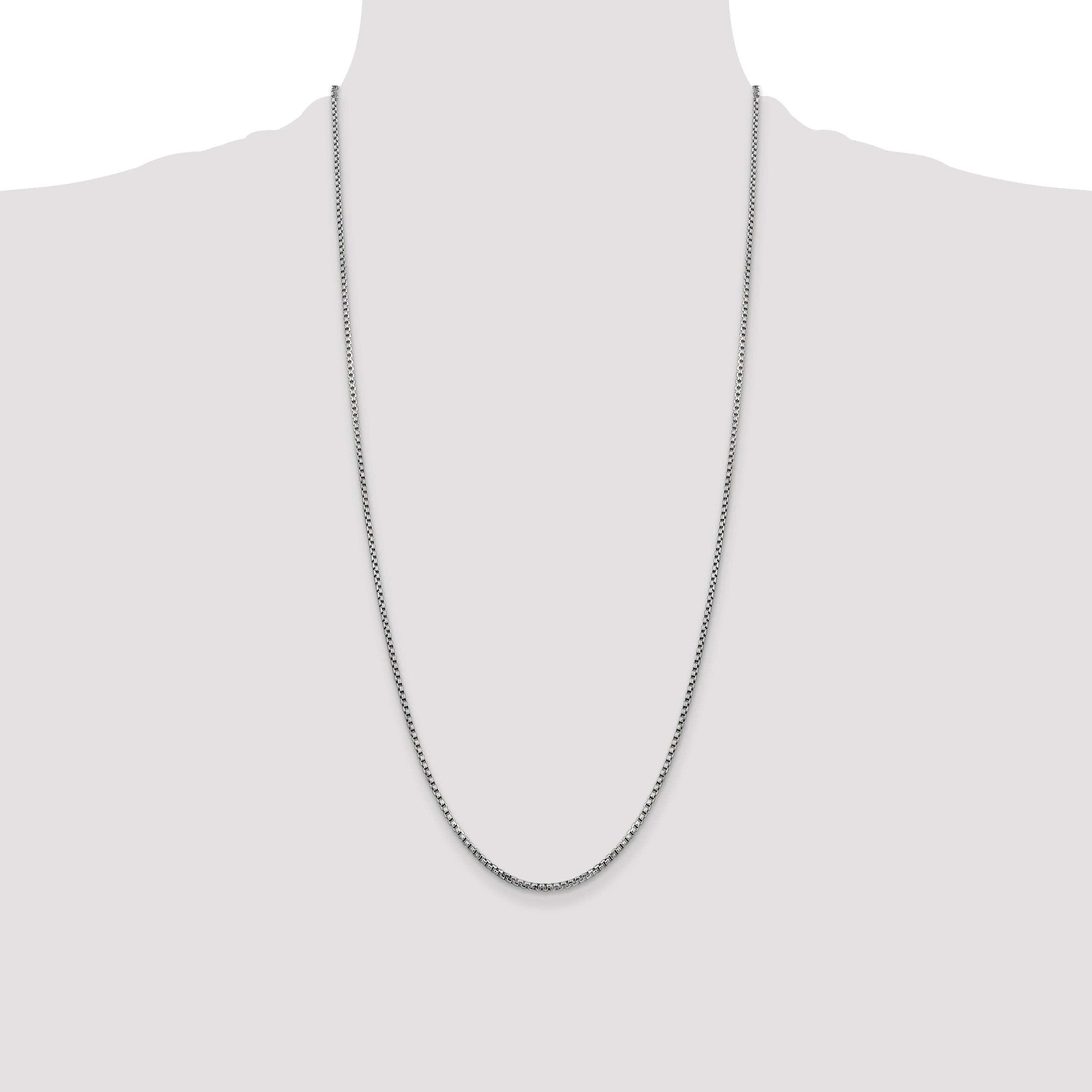 14K White Gold 28 inch 1.75mm Semi-Solid Round Box with Lobster Clasp Chain