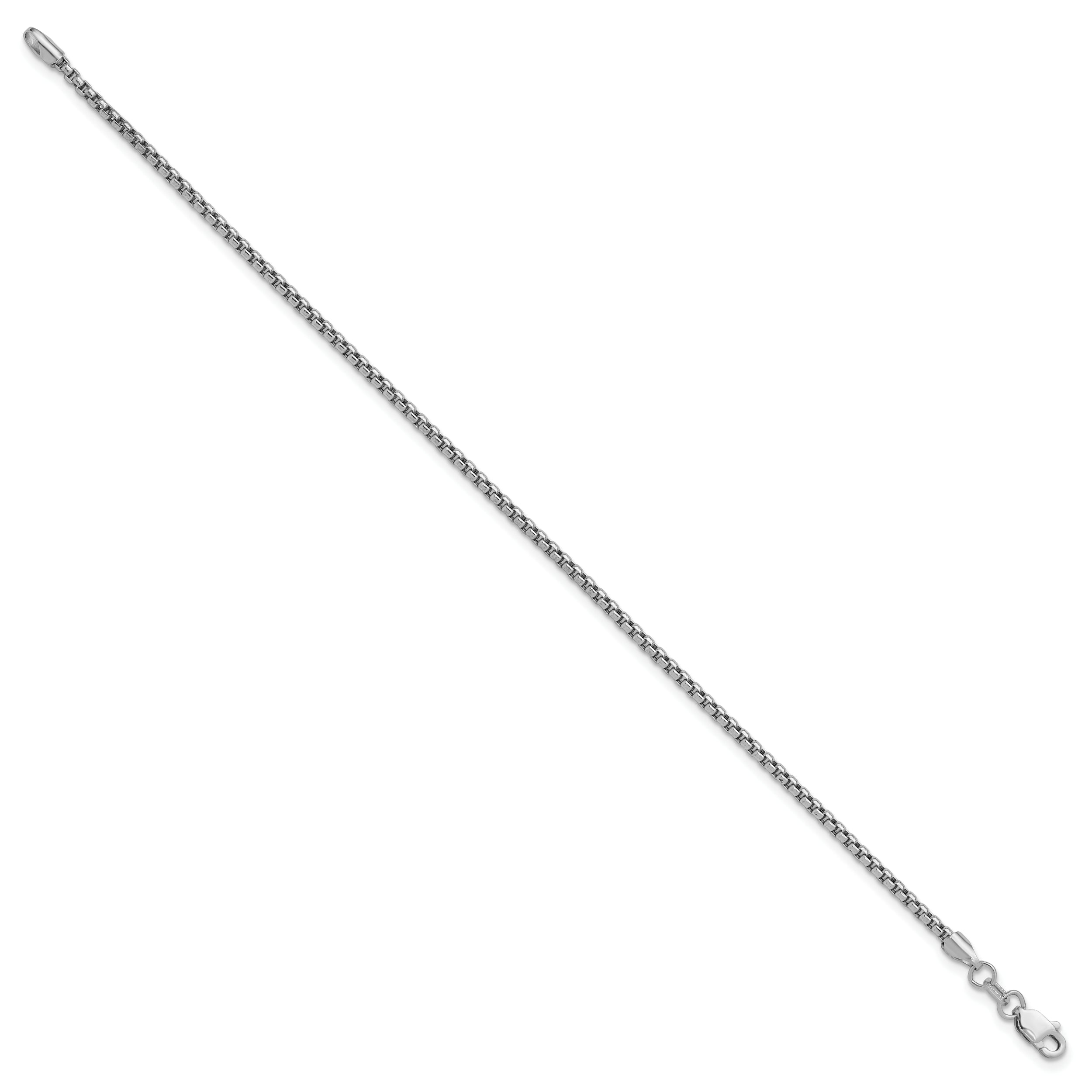 14K White Gold 8 inch 1.75mm Semi-Solid Round Box with Lobster Clasp Bracelet