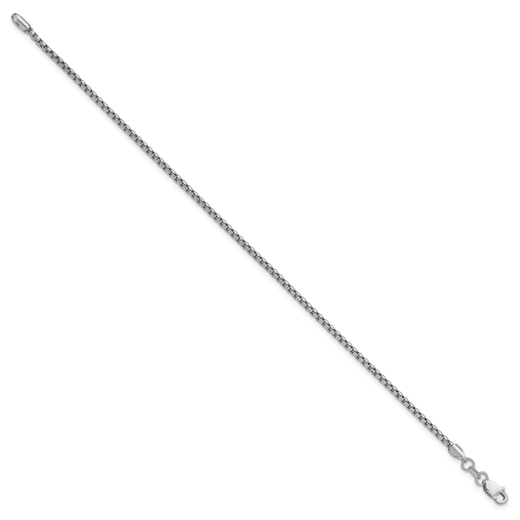 14K White Gold 8 inch 1.75mm Semi-Solid Round Box with Lobster Clasp Bracelet