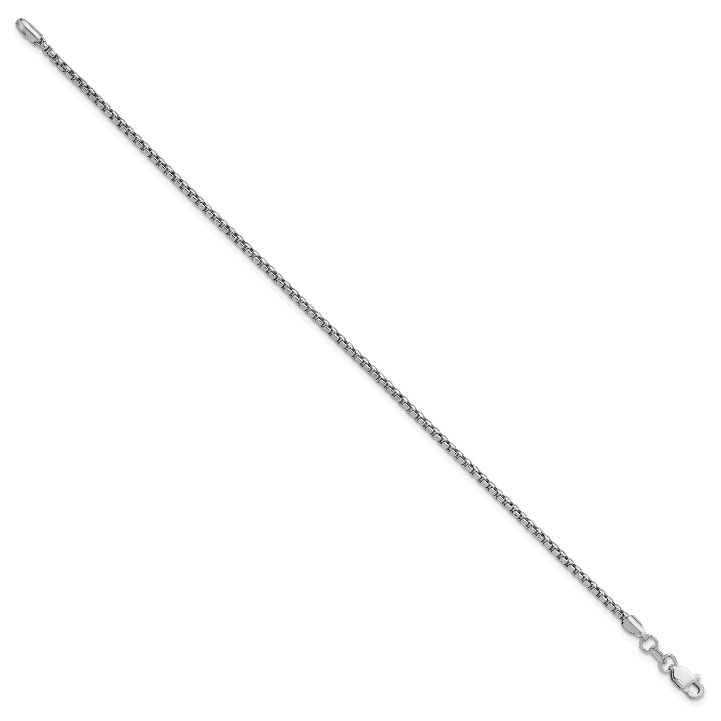 14K White Gold 8 inch 1.75mm Semi-Solid Round Box with Lobster Clasp Bracelet
