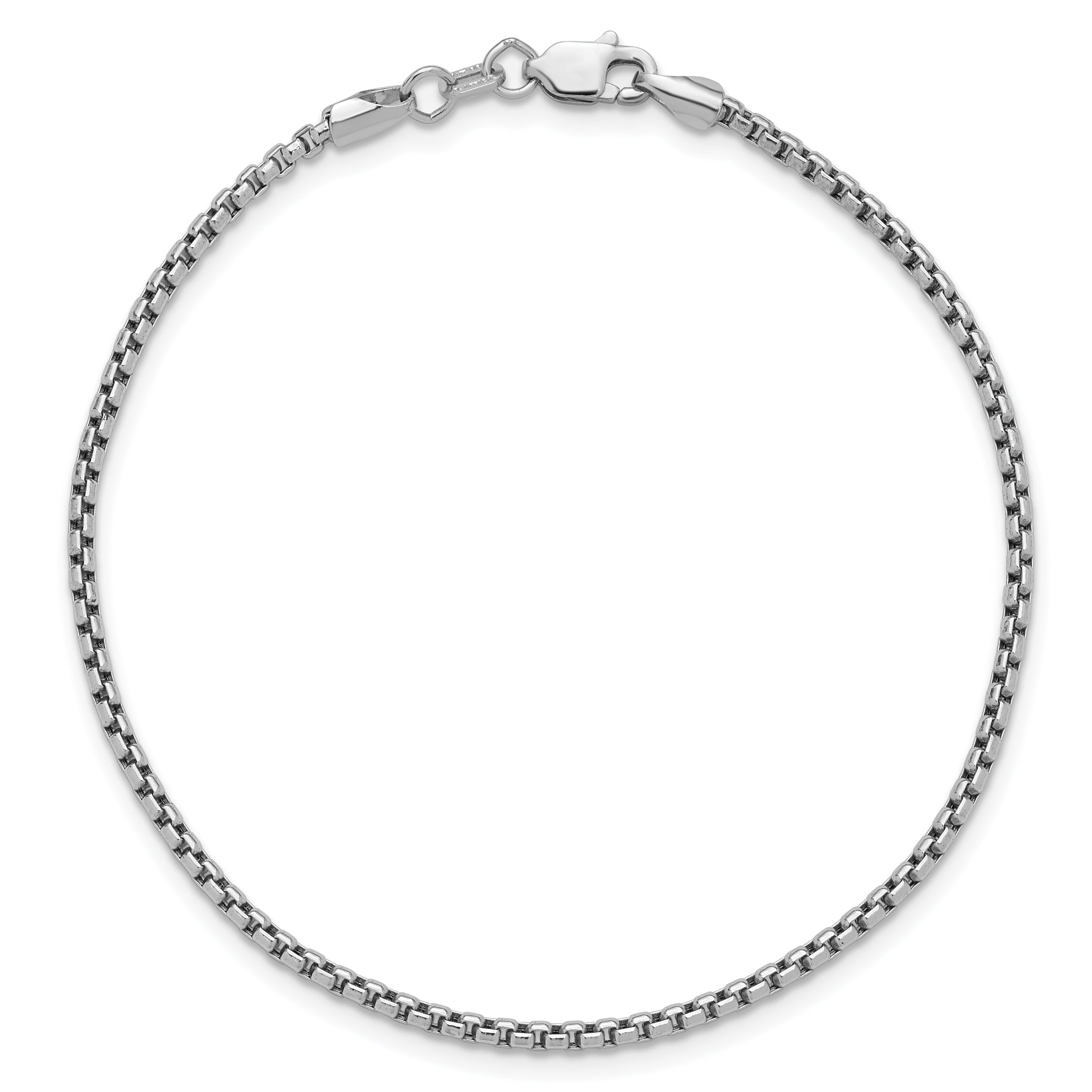 14K White Gold 8 inch 1.75mm Semi-Solid Round Box with Lobster Clasp Bracelet