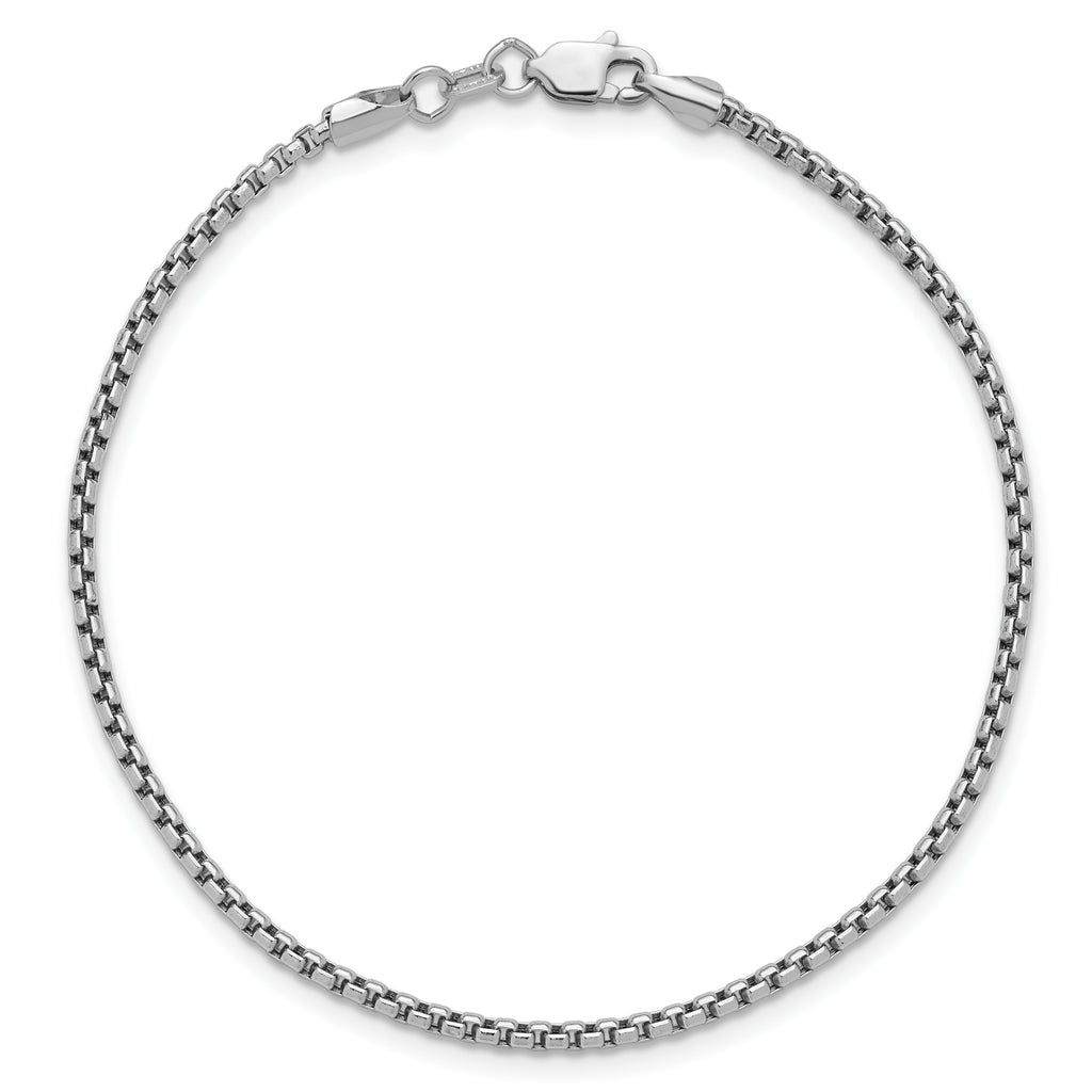 14K White Gold 8 inch 1.75mm Semi-Solid Round Box with Lobster Clasp Bracelet