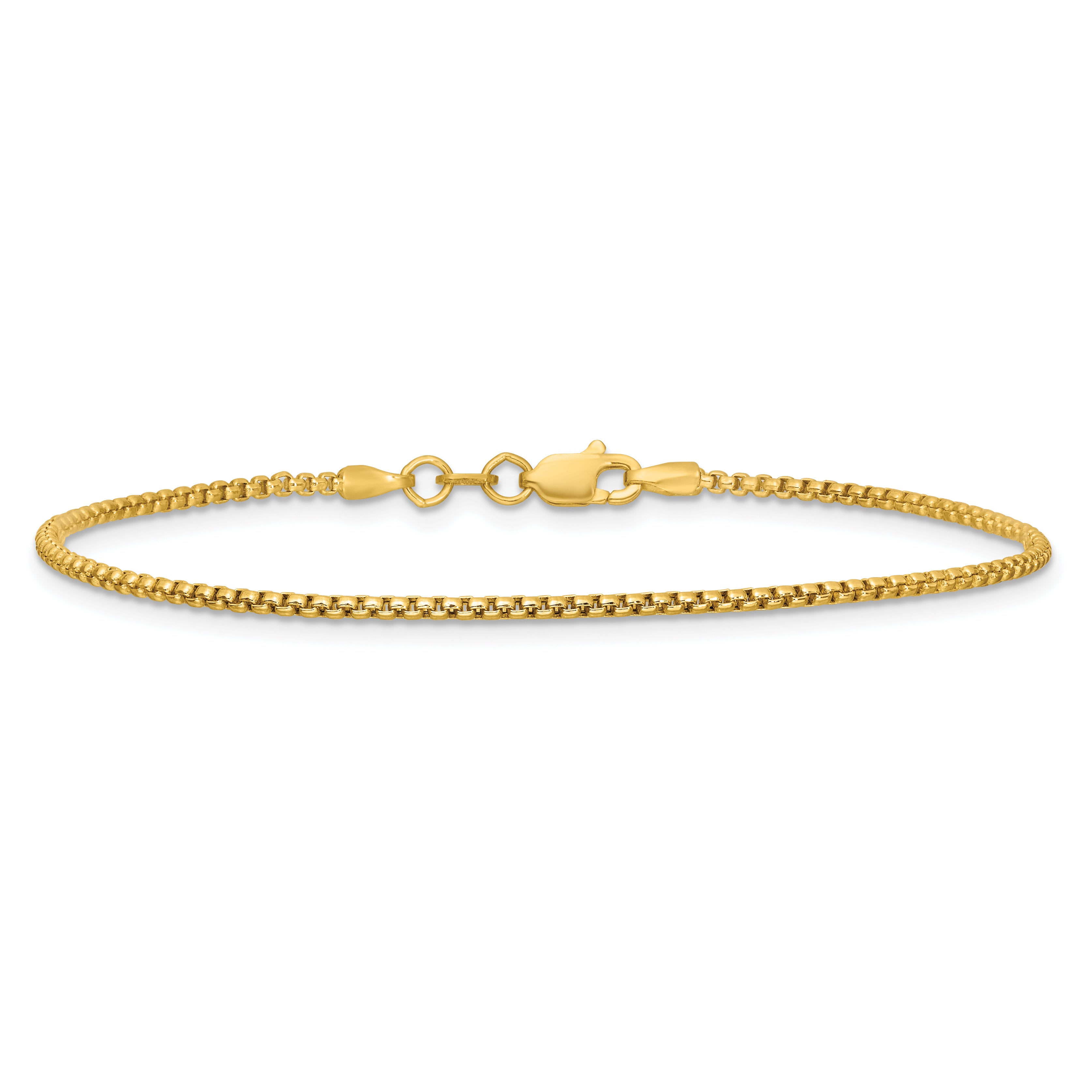14K 8 inch 1.5mm Semi-Solid Round Box with Lobster Clasp Bracelet