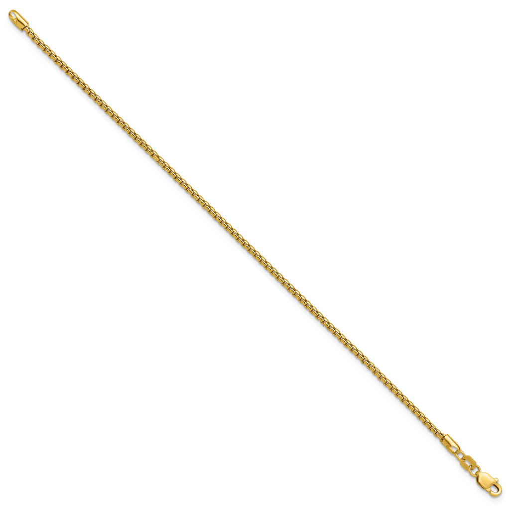 14K 8 inch 1.75mm Semi-Solid Round Box with Lobster Clasp Bracelet