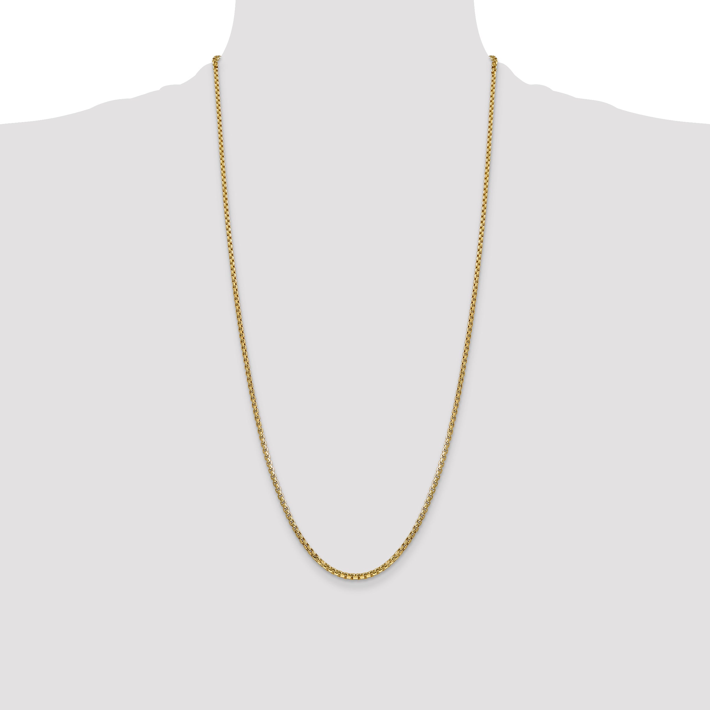 14K 28 inch 2.45mm Semi-Solid Round Box with Lobster Clasp Chain