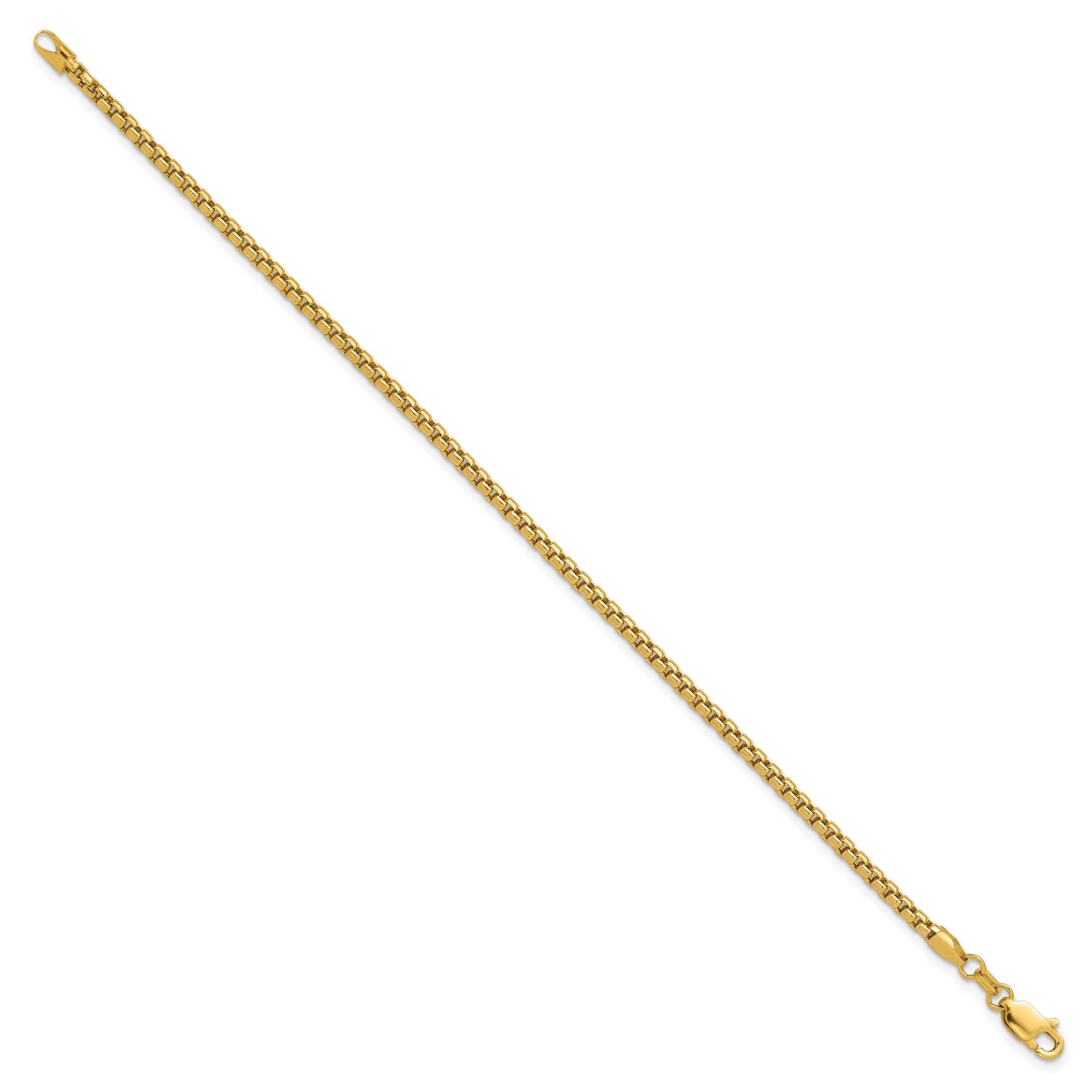 14K 8 inch 2.45mm Semi-Solid Round Box with Lobster Clasp Bracelet