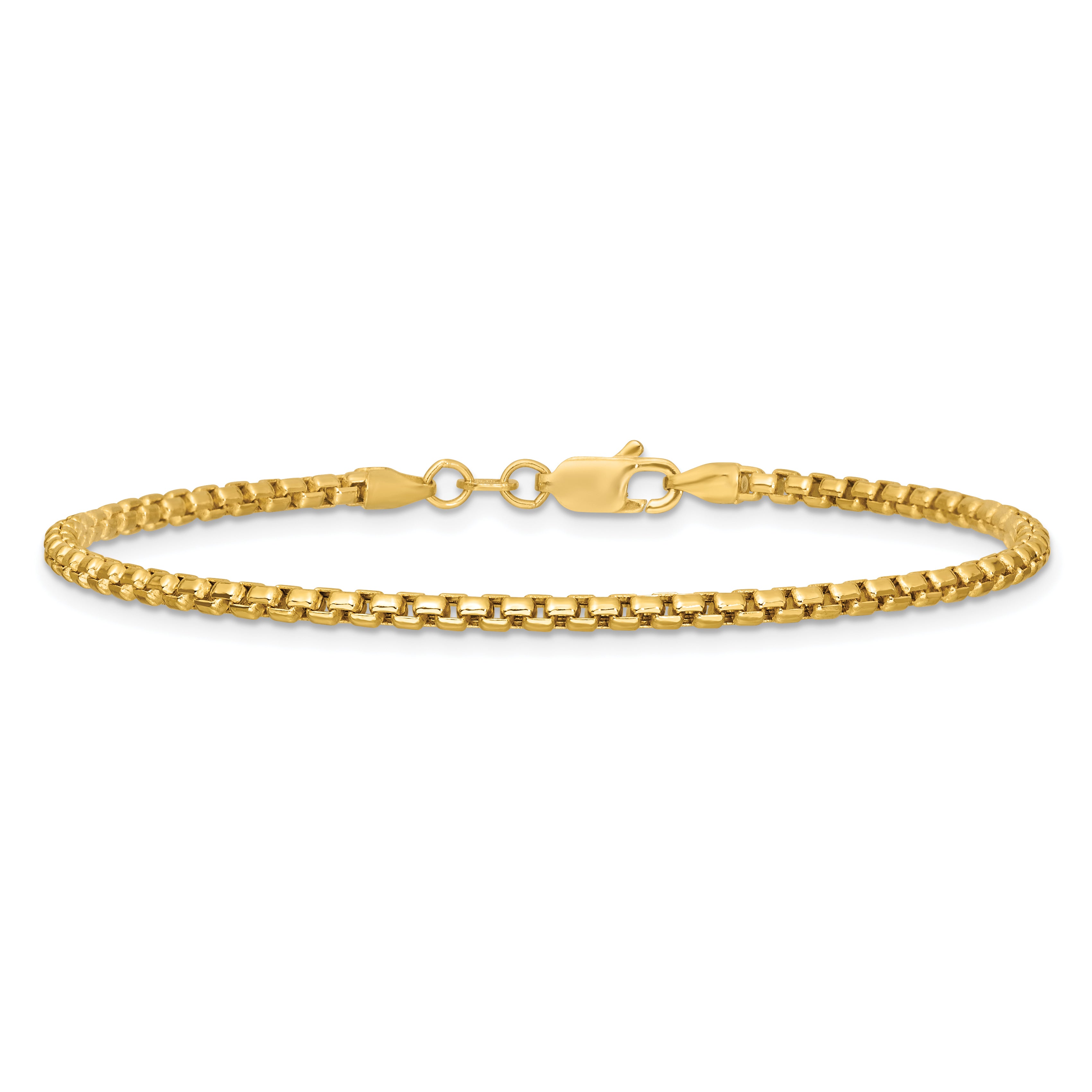 14K 8 inch 2.45mm Semi-Solid Round Box with Lobster Clasp Bracelet