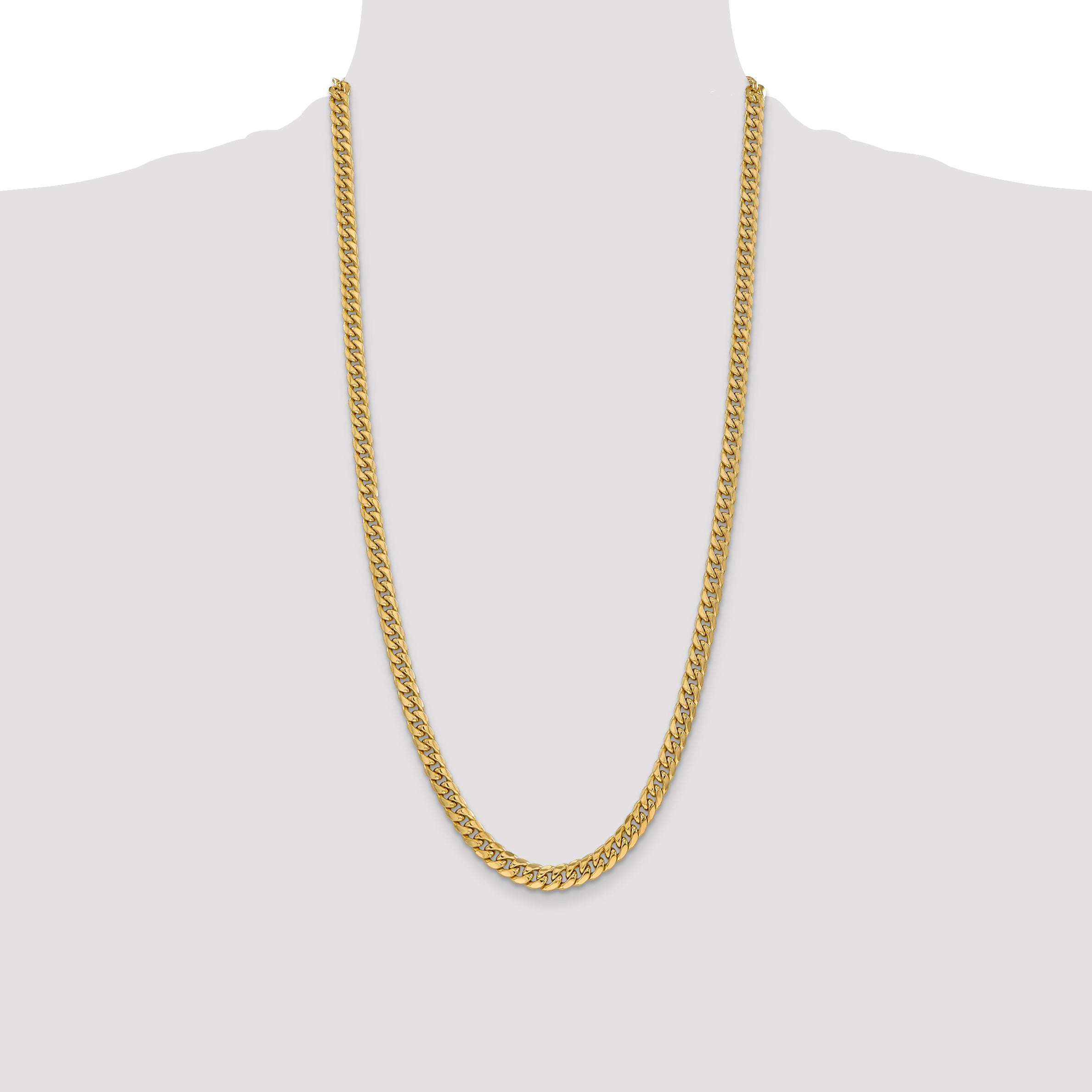 14K 28 inch 6mm Semi-Solid Miami Cuban with Lobster Clasp Chain