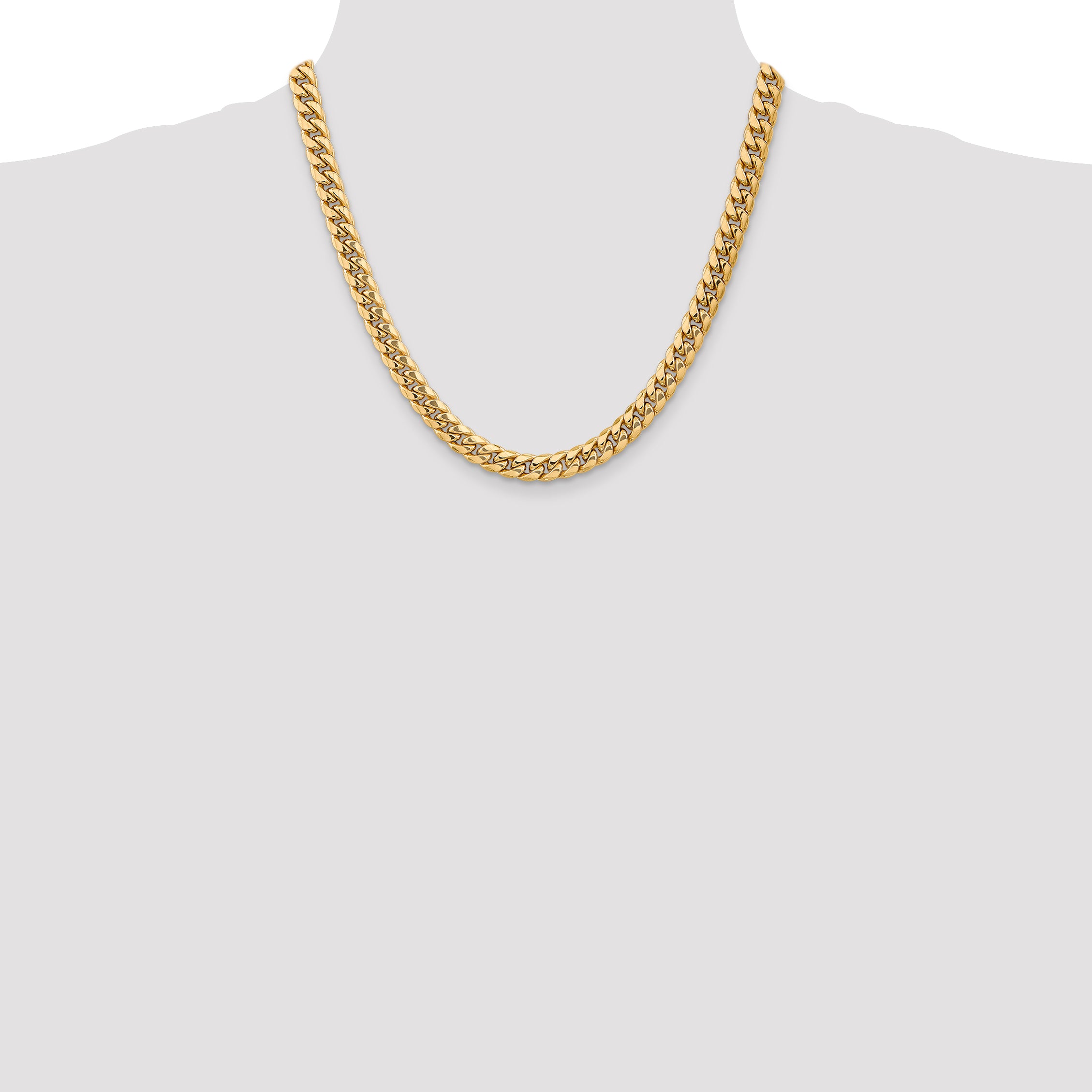 14K 20 inch 7.3mm Semi-Solid Miami Cuban with Lobster Clasp Chain