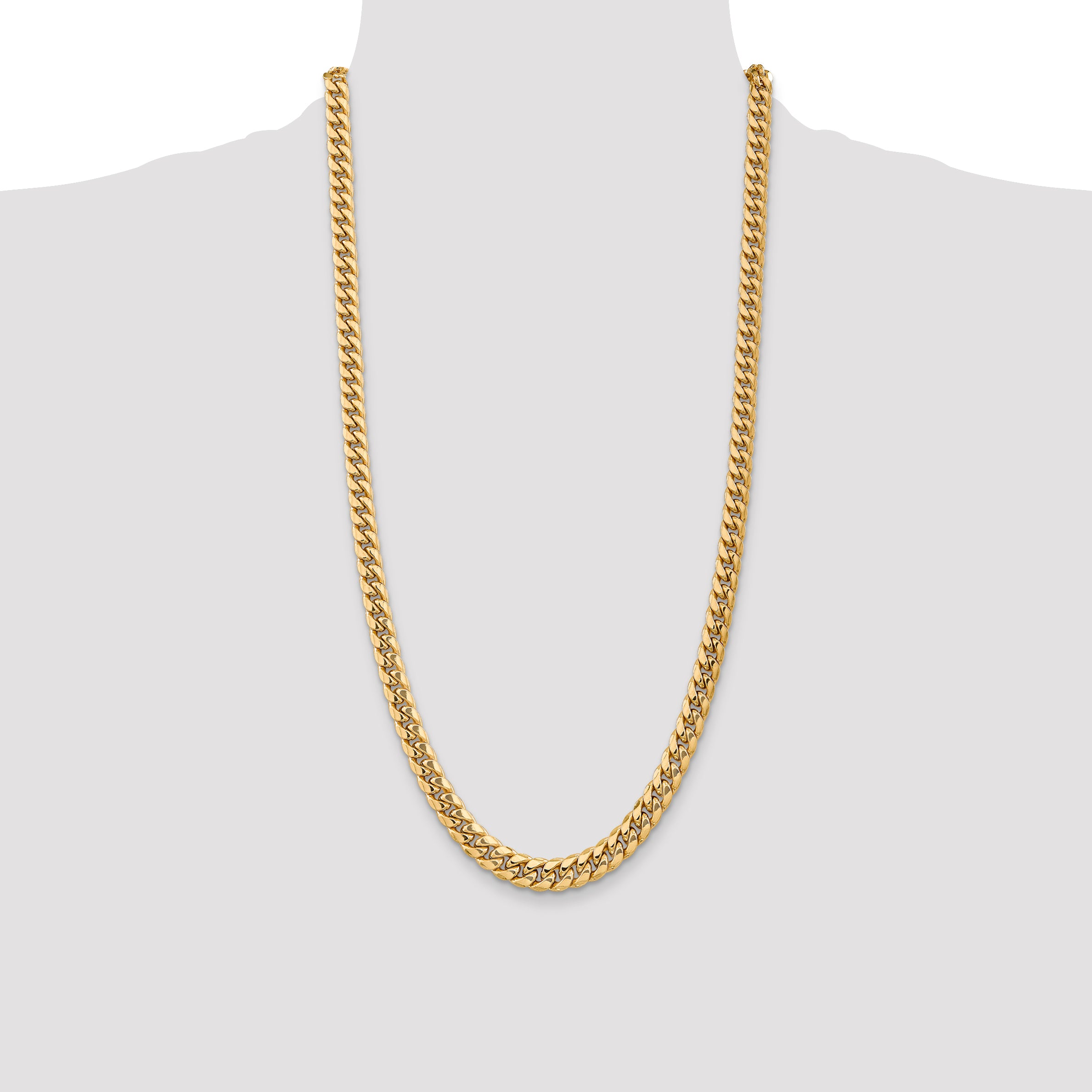 14K 28 inch 7.3mm Semi-Solid Miami Cuban with Lobster Clasp Chain