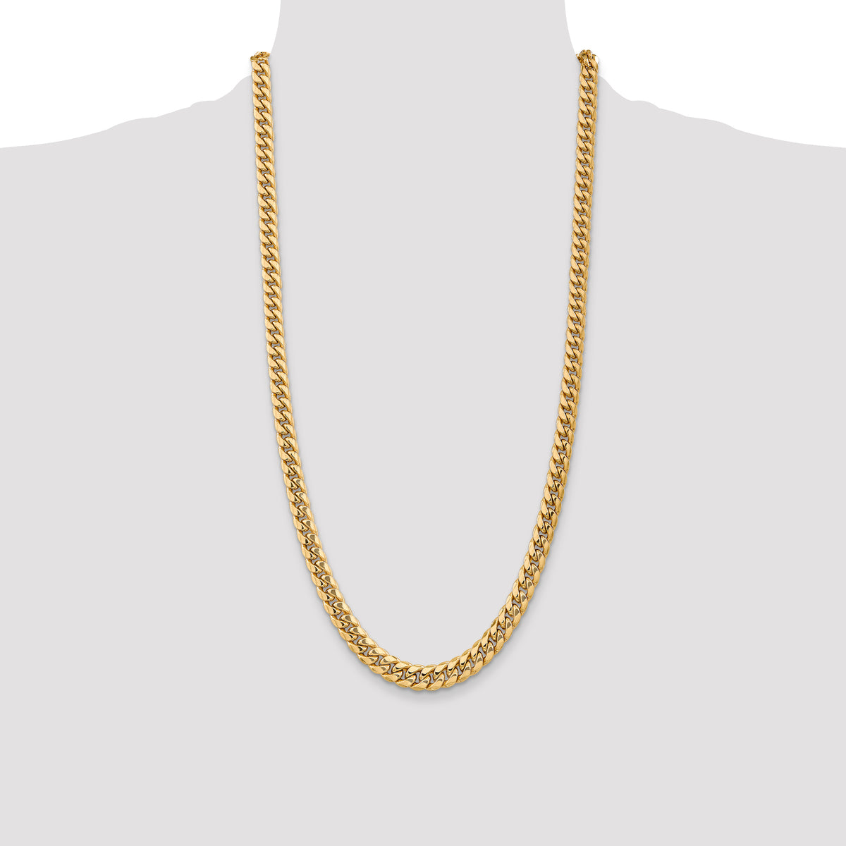14K 28 inch 7.3mm Semi-Solid Miami Cuban with Lobster Clasp Chain