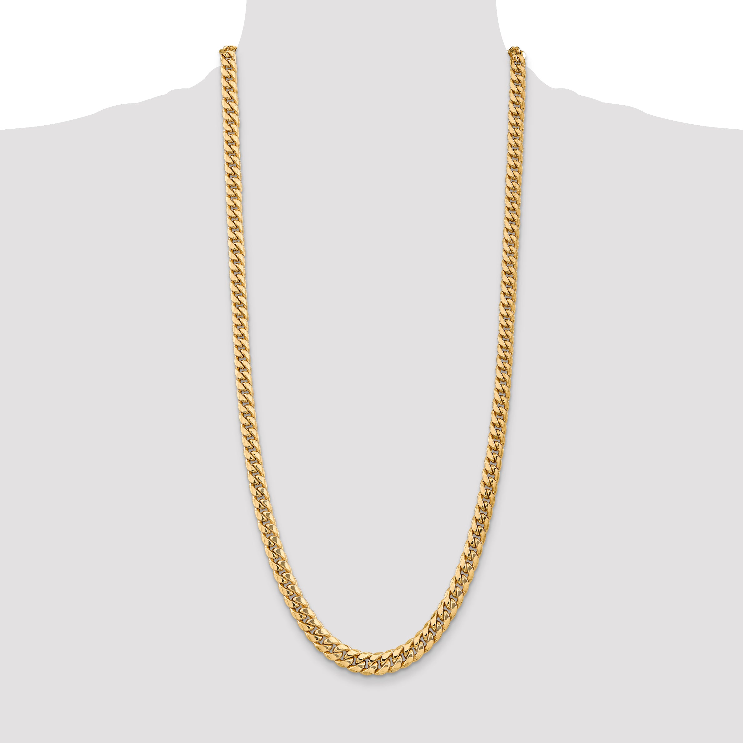 14K 30 inch 7.3mm Semi-Solid Miami Cuban with Lobster Clasp Chain