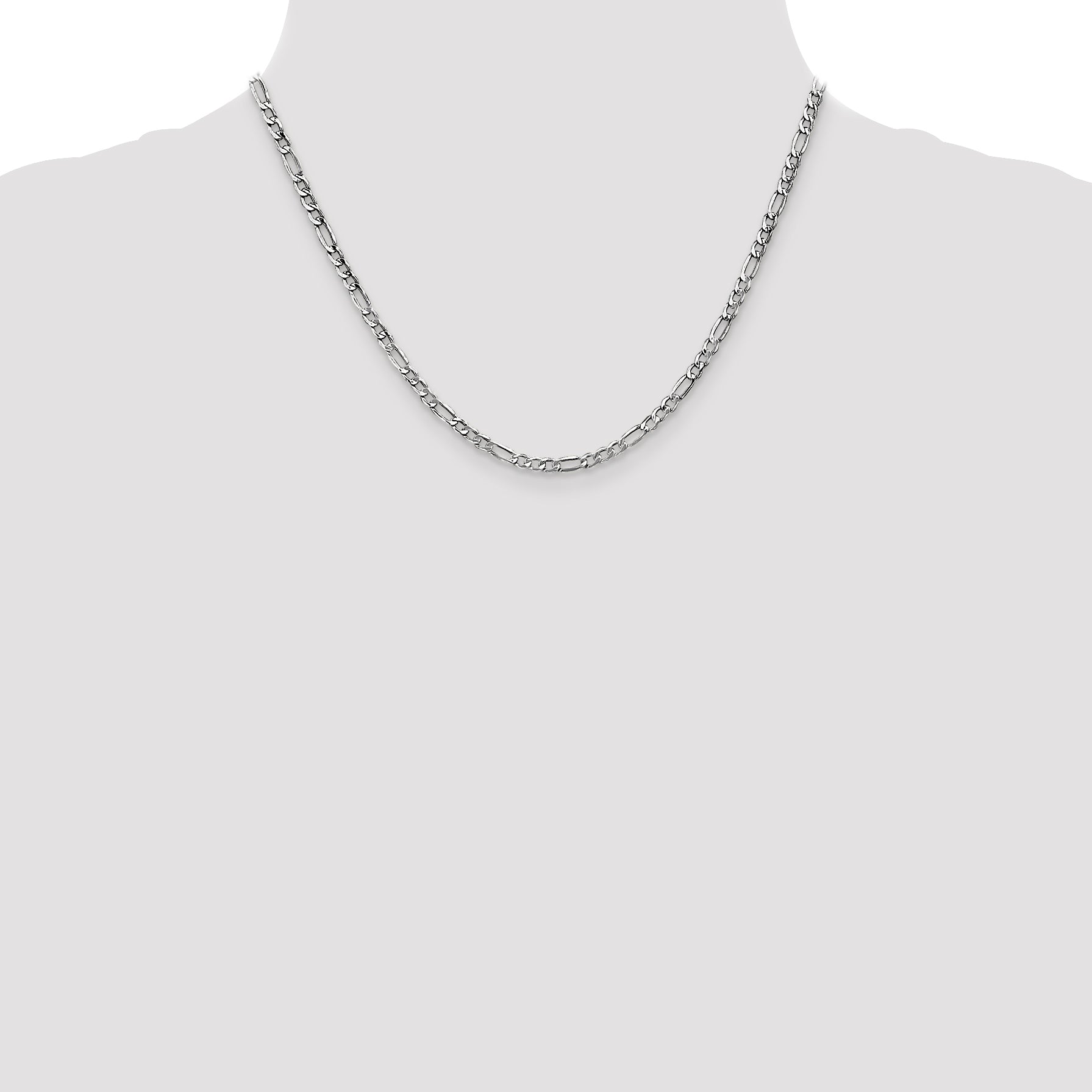 14K White Gold 18 inch 3.5mm Semi-Solid Figaro with Lobster Clasp Chain